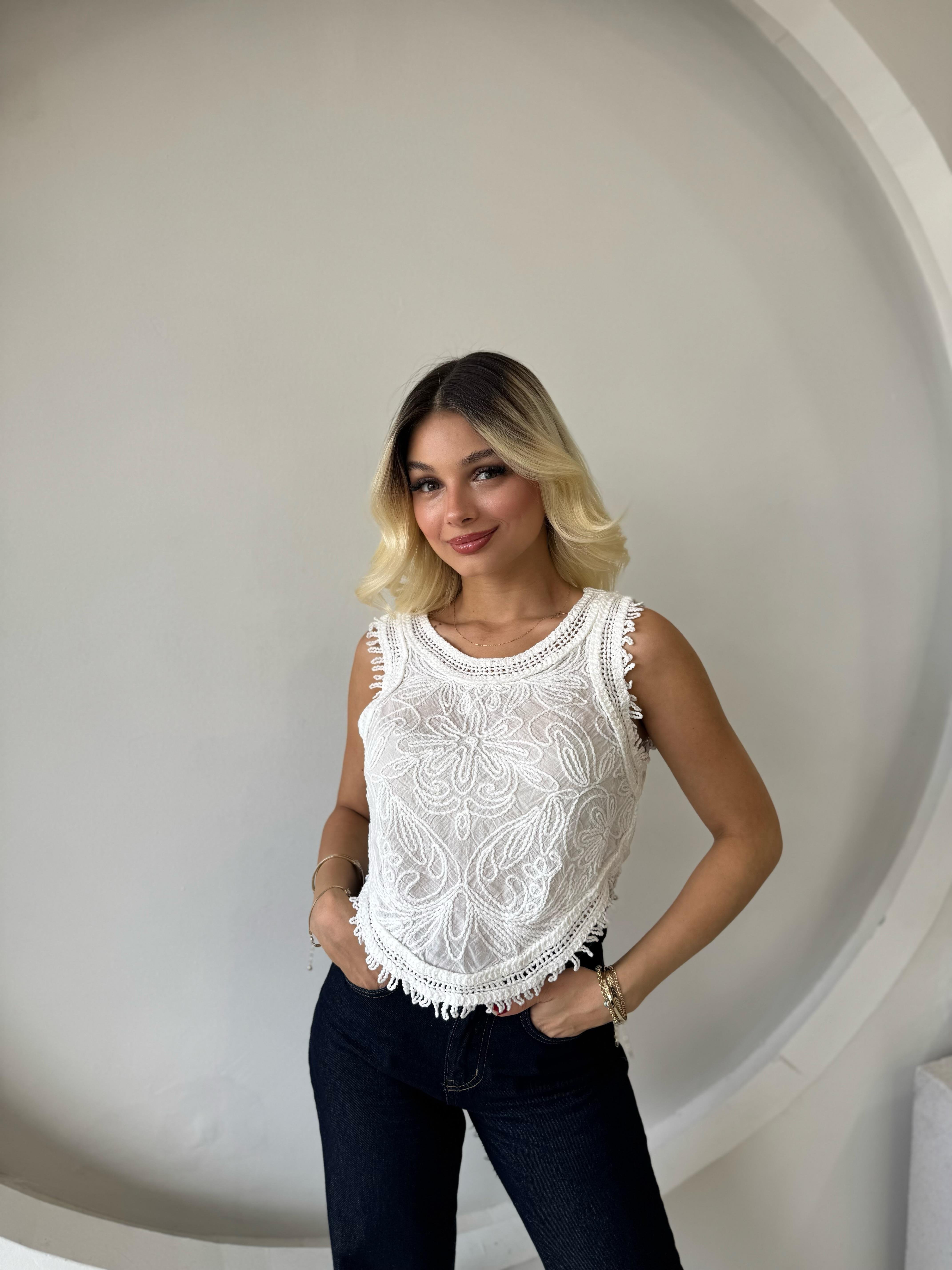 KETEN İŞLEMELİ BLUZ