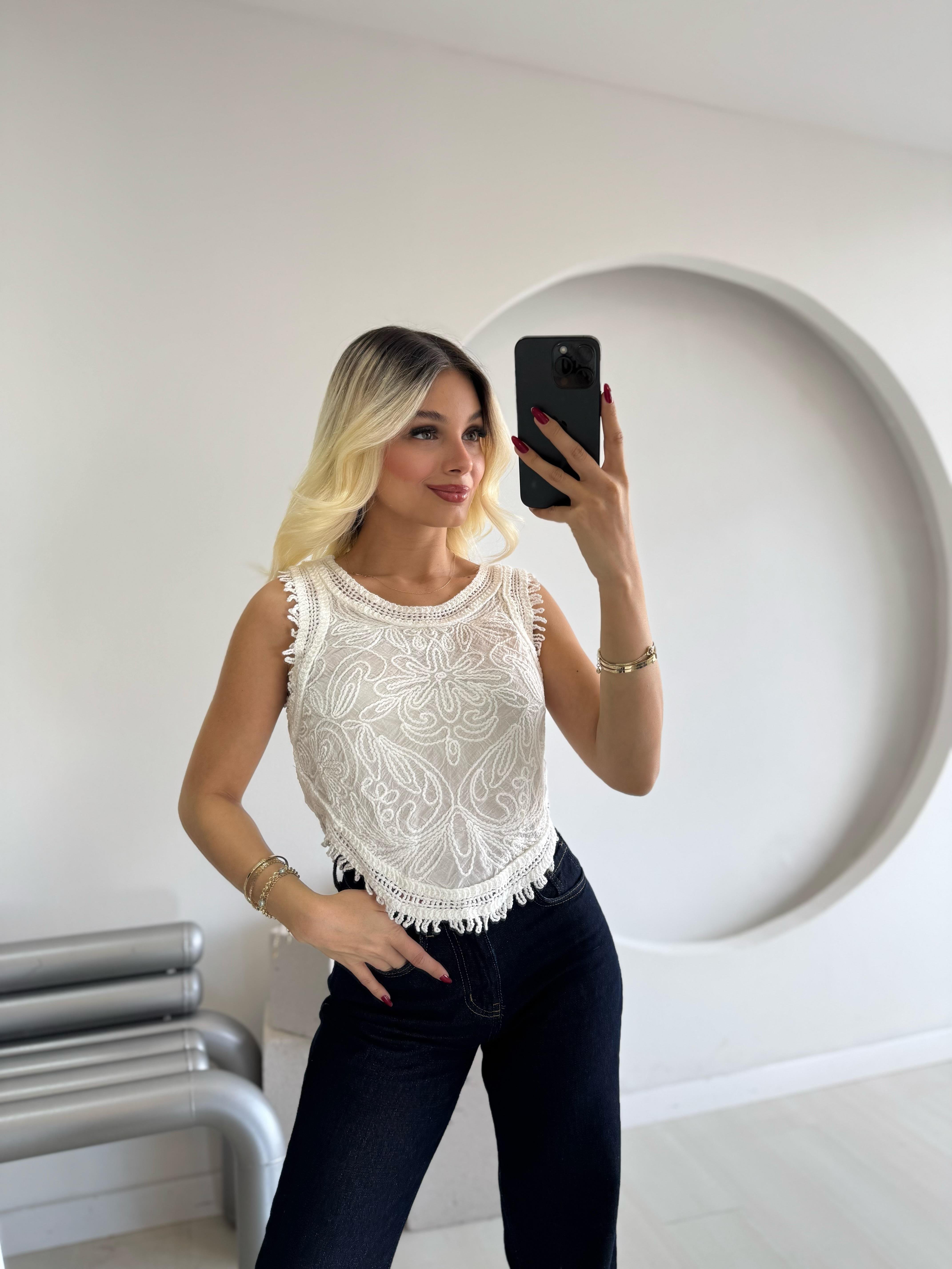 KETEN İŞLEMELİ BLUZ