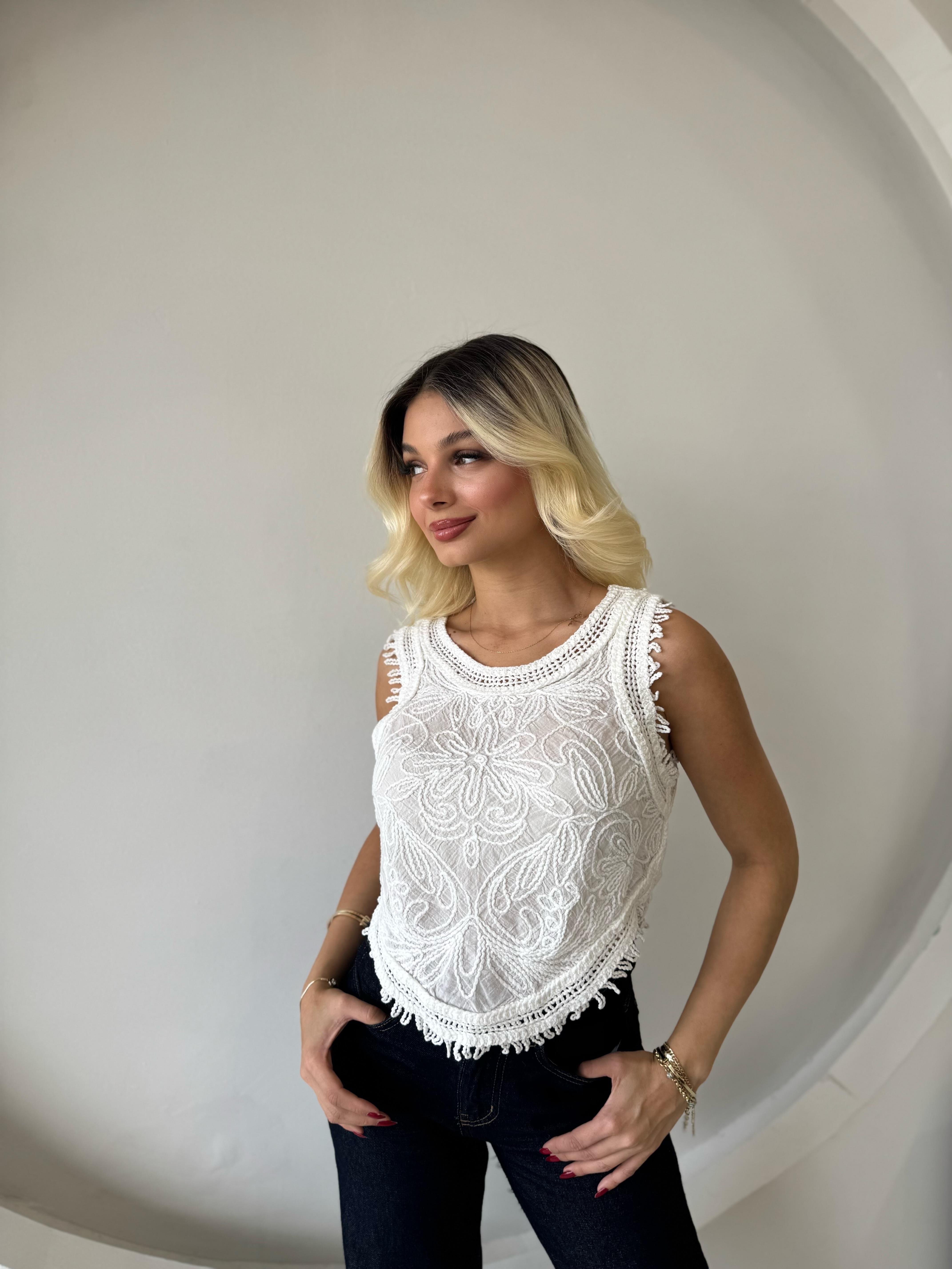 KETEN İŞLEMELİ BLUZ