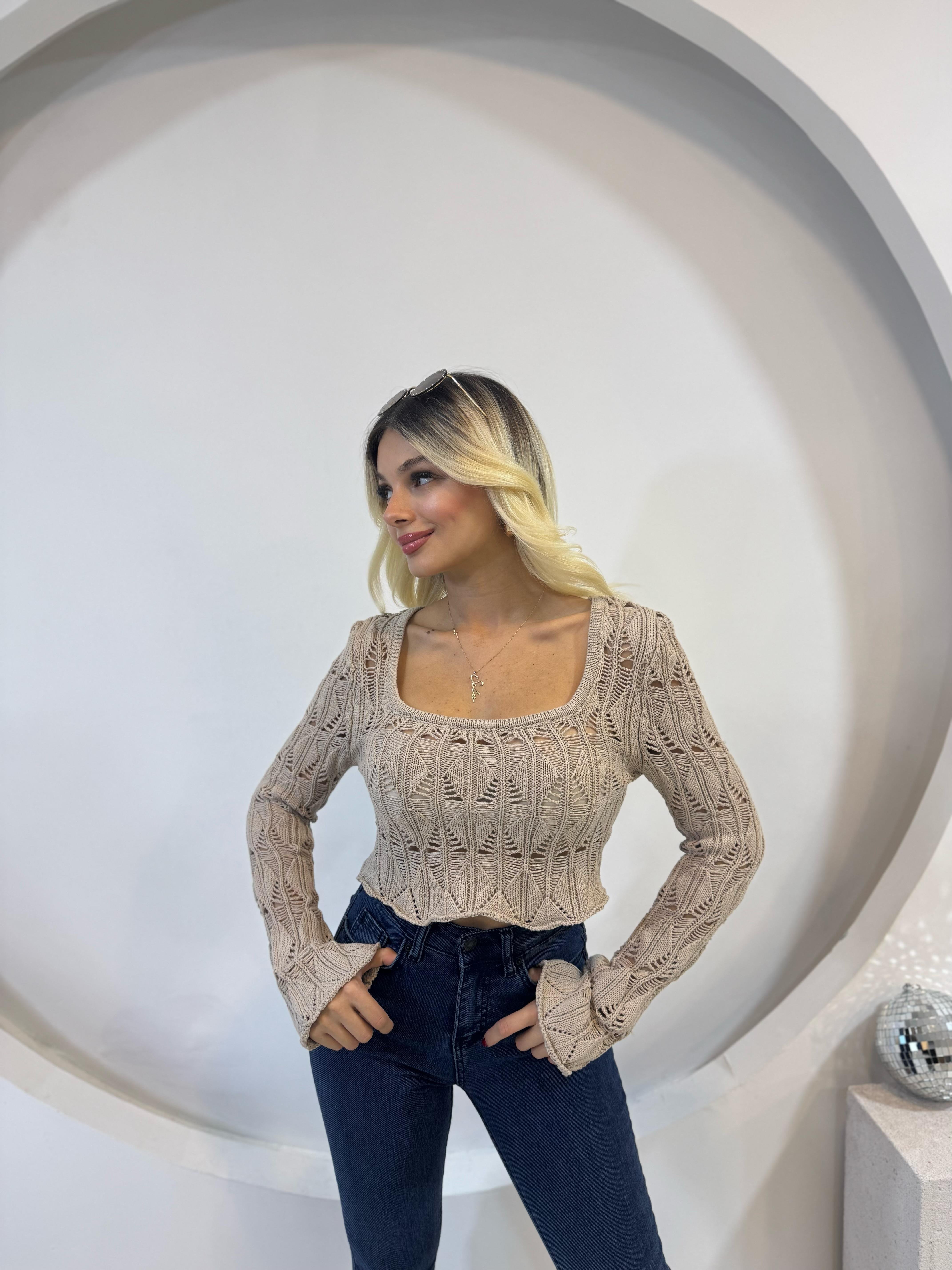 Örgü Uzun kol Crop Bluz