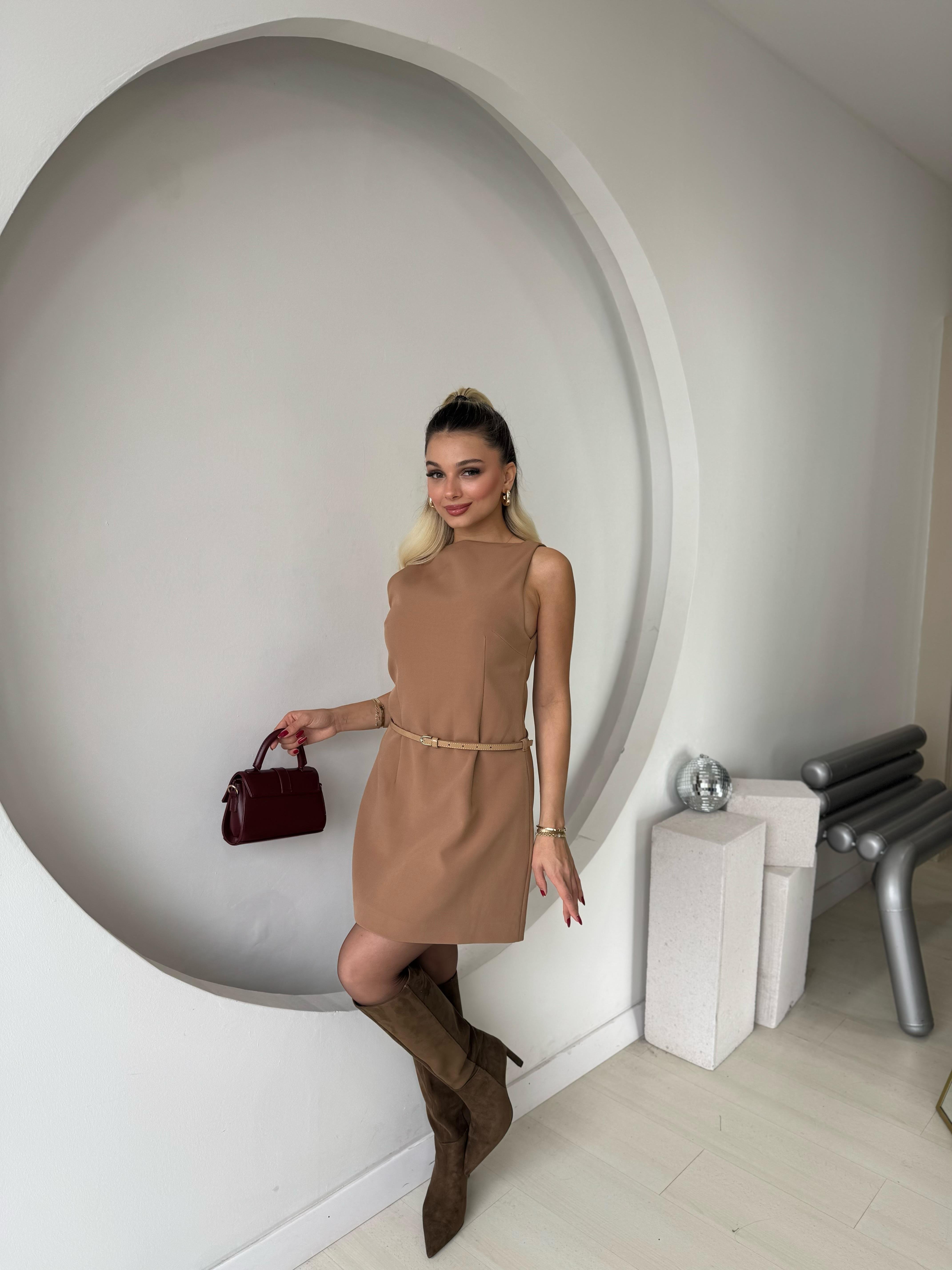 Taba Mini Kemerli Elbise