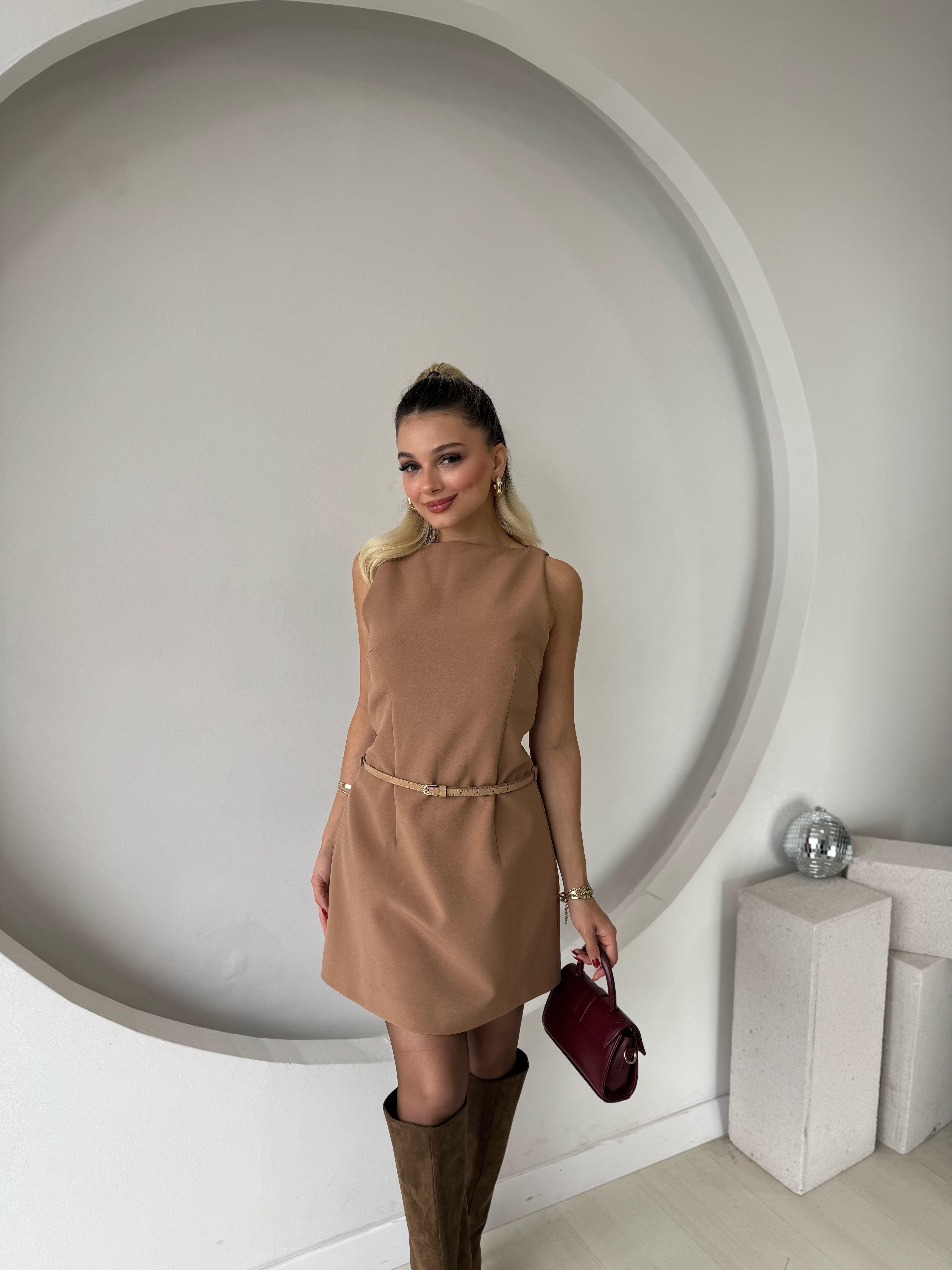 Taba Mini Kemerli Elbise