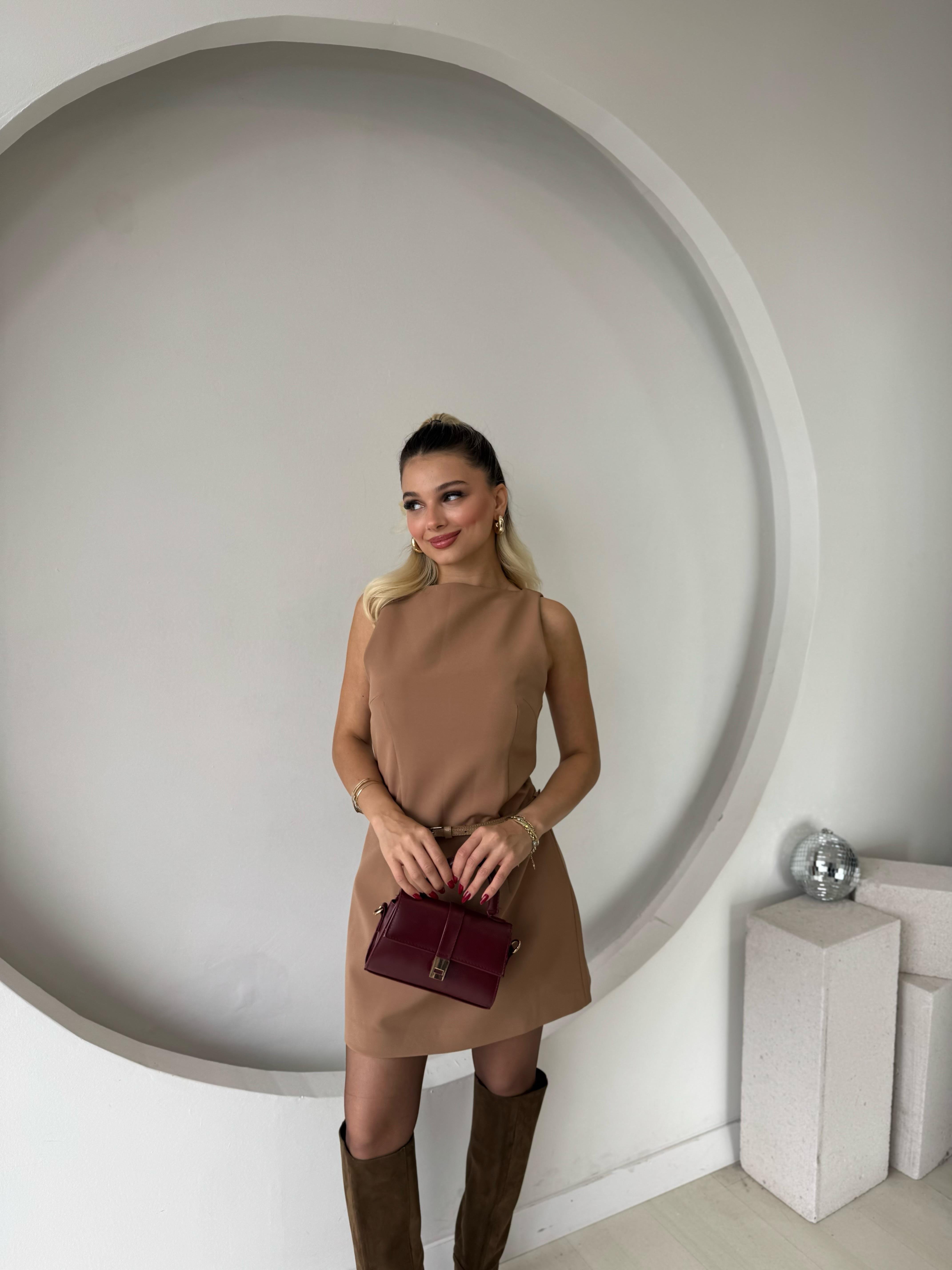 Taba Mini Kemerli Elbise