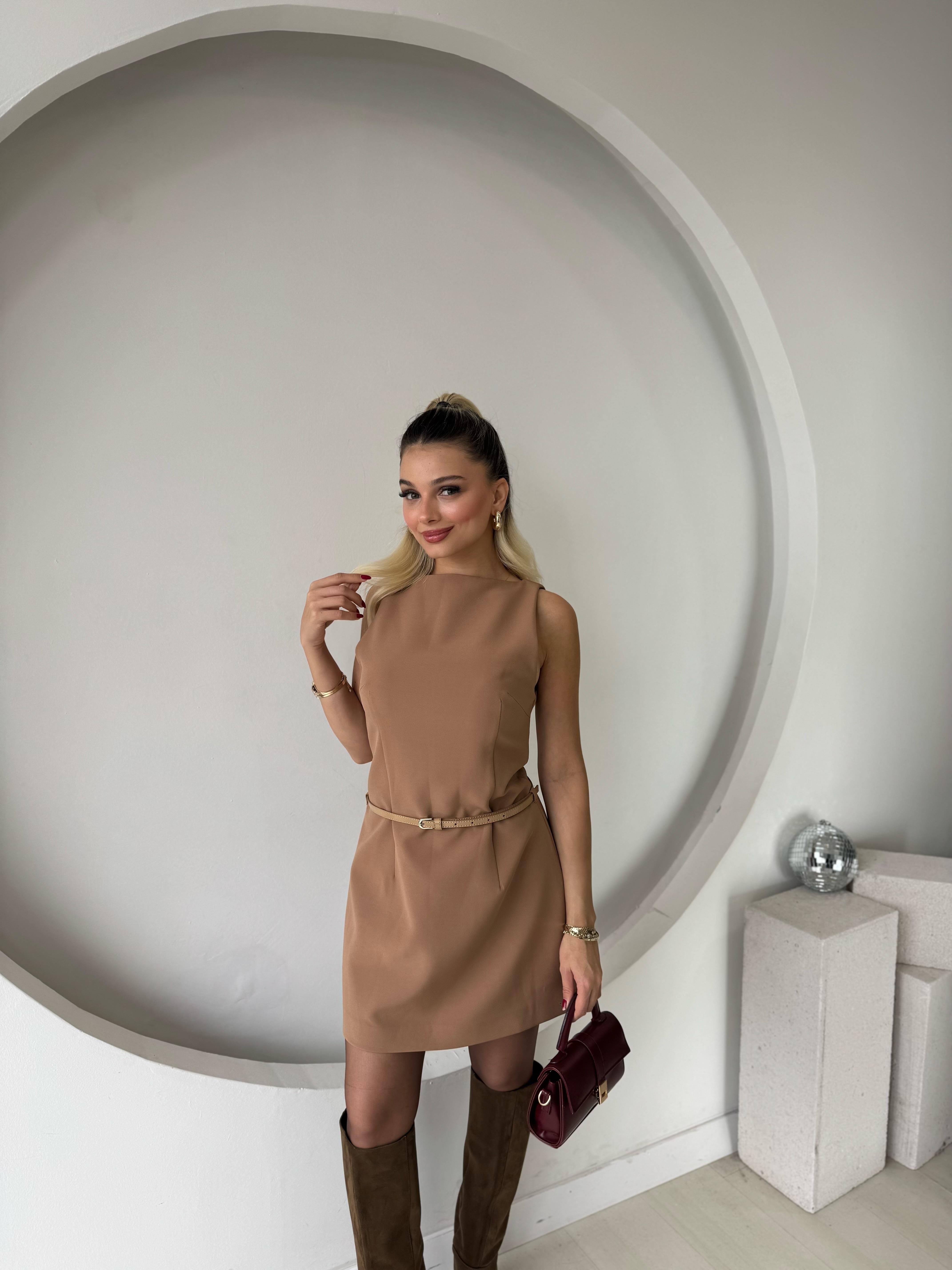 Taba Mini Kemerli Elbise