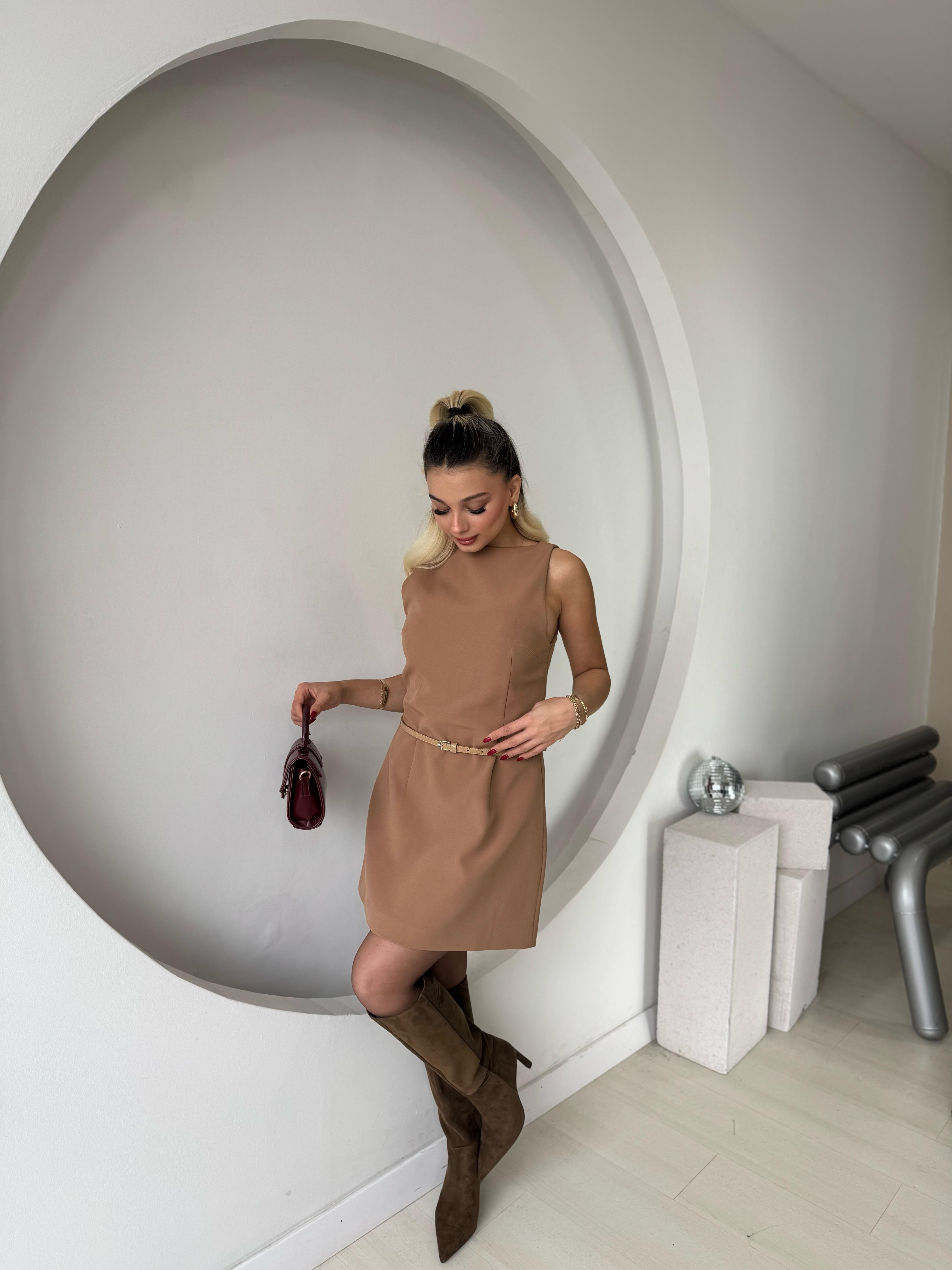 Taba Mini Kemerli Elbise