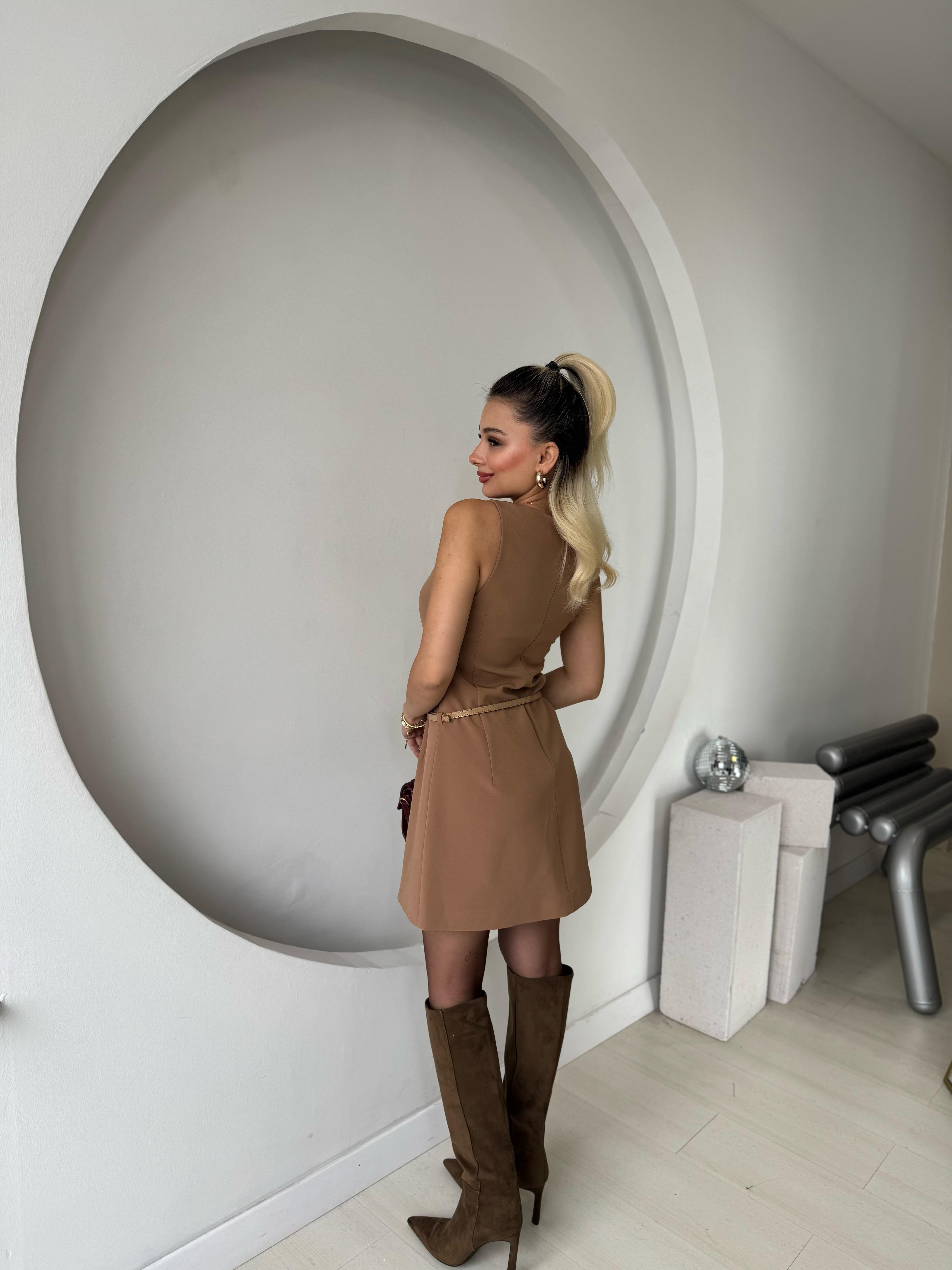 Taba Mini Kemerli Elbise