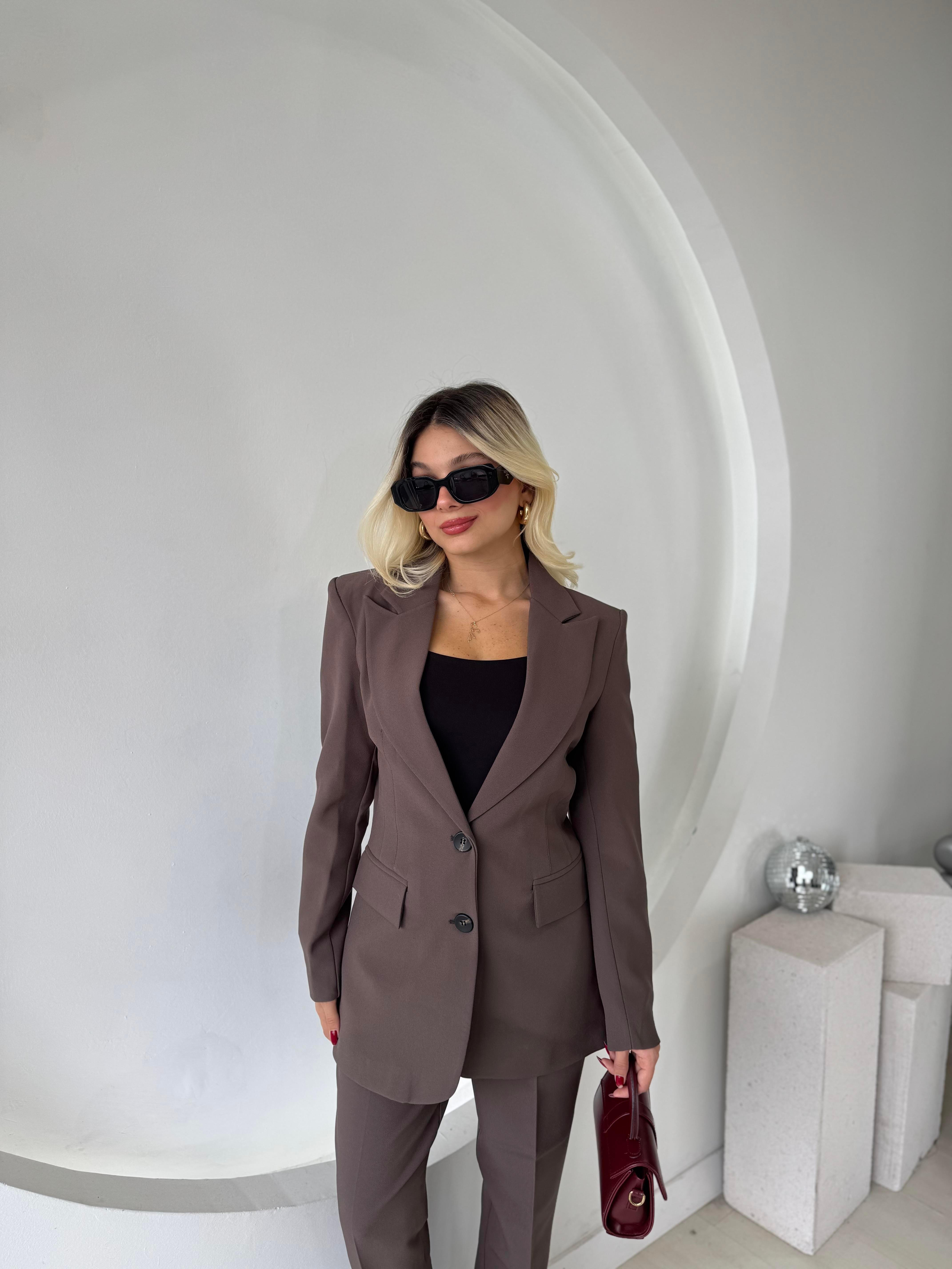 Taupe Çift Düğme Blazer Ceket