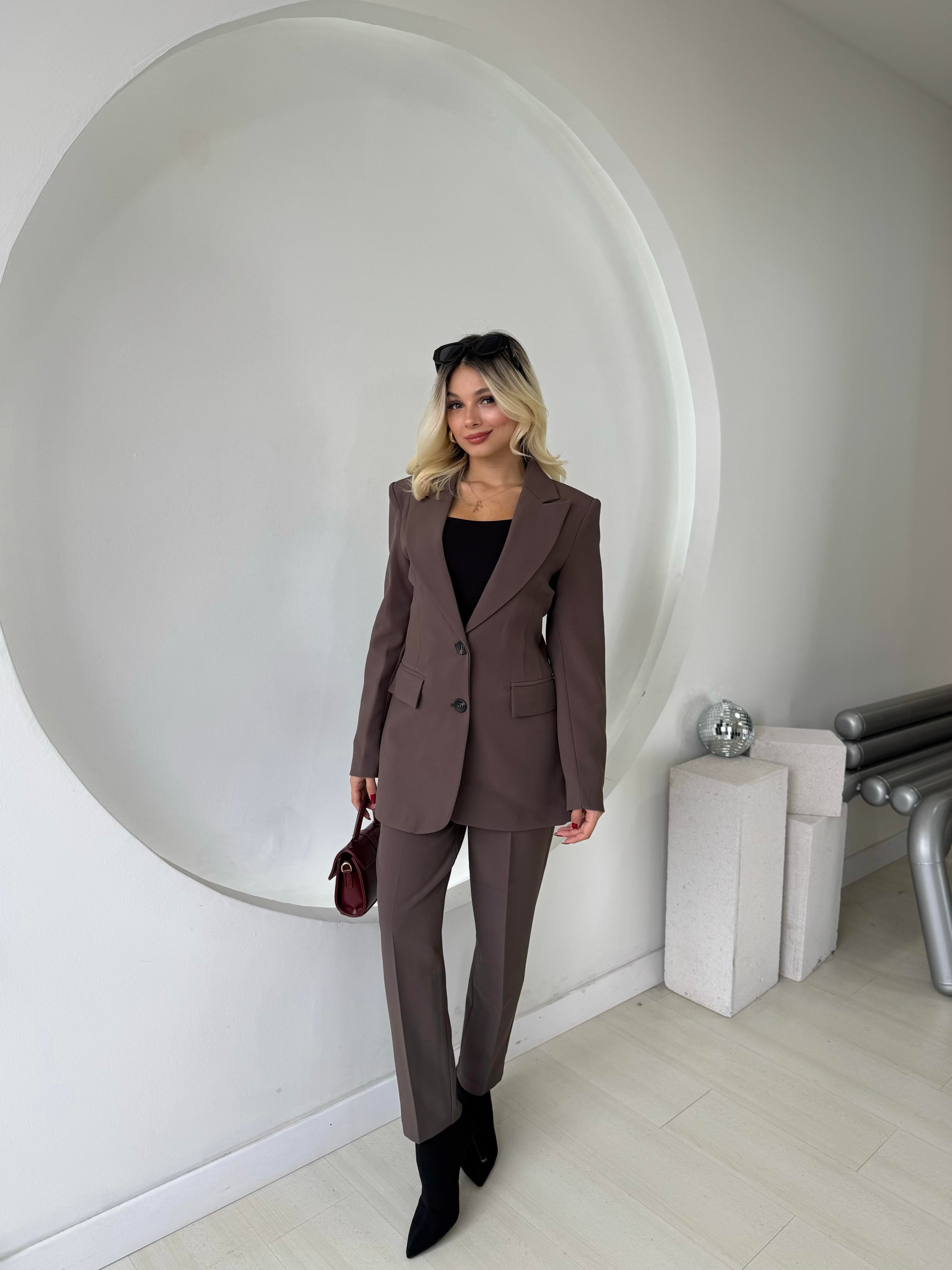 Taupe Çift Düğme Blazer Ceket