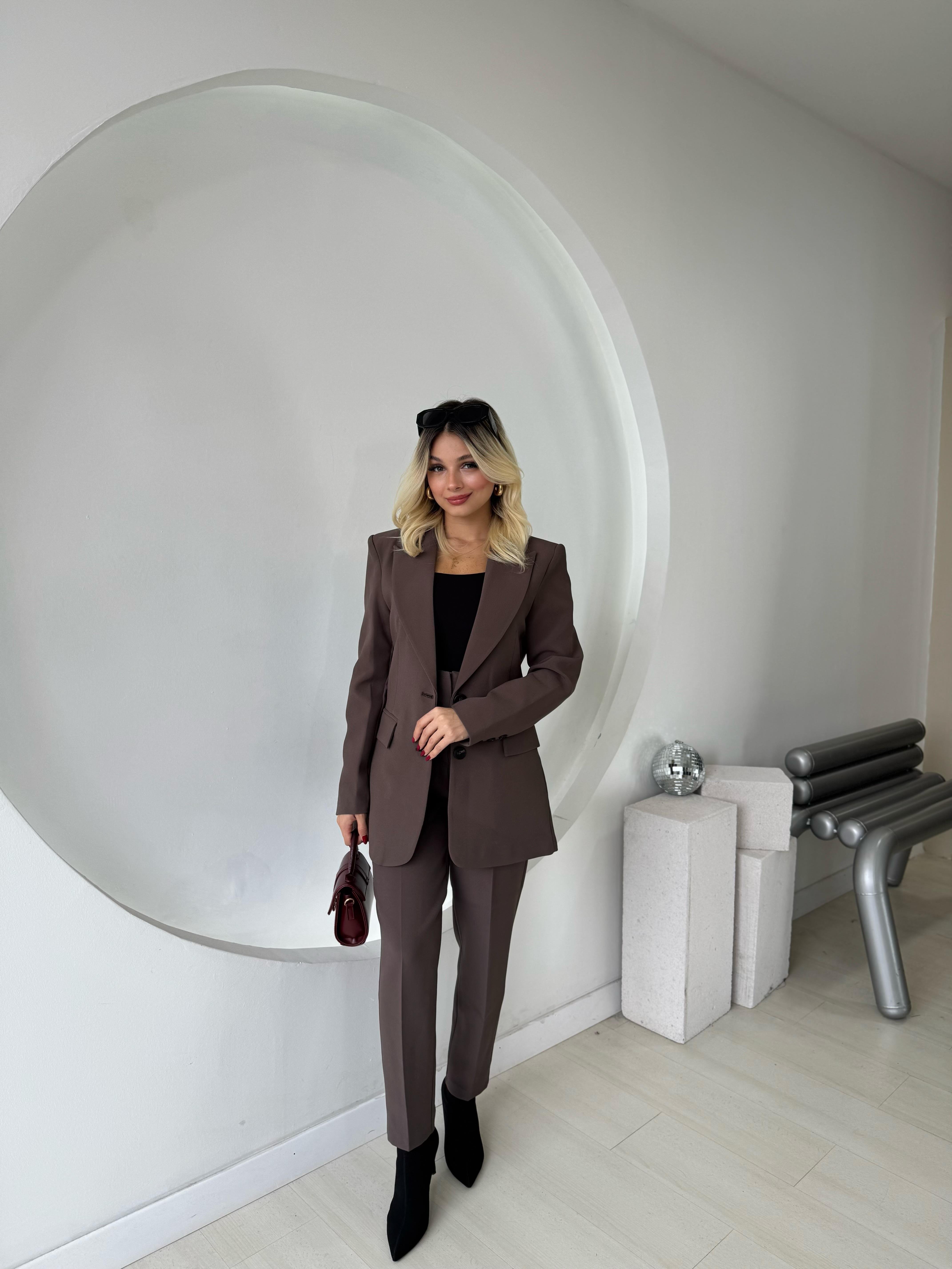 Taupe Çift Düğme Blazer Ceket