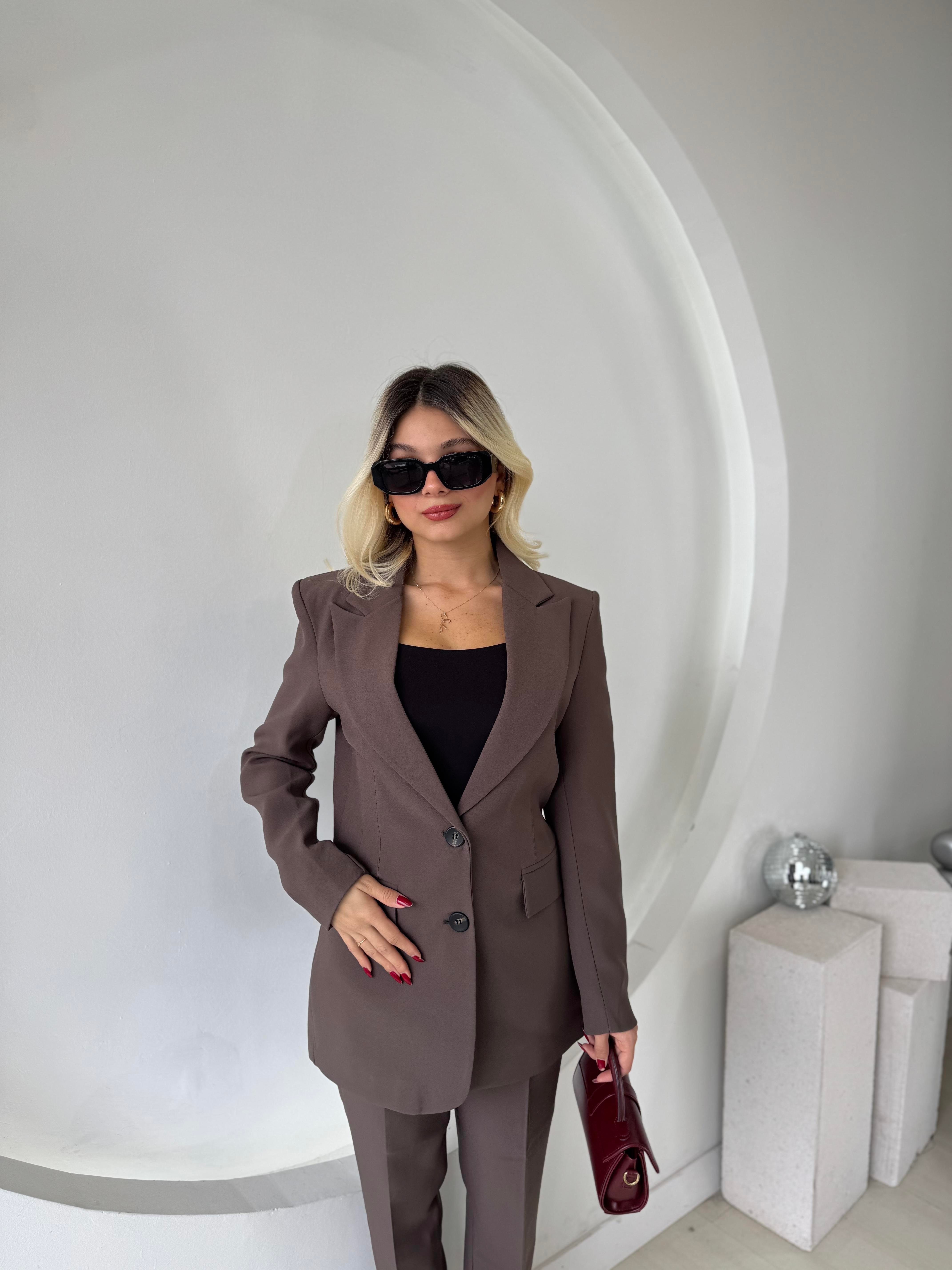 Taupe Çift Düğme Blazer Ceket