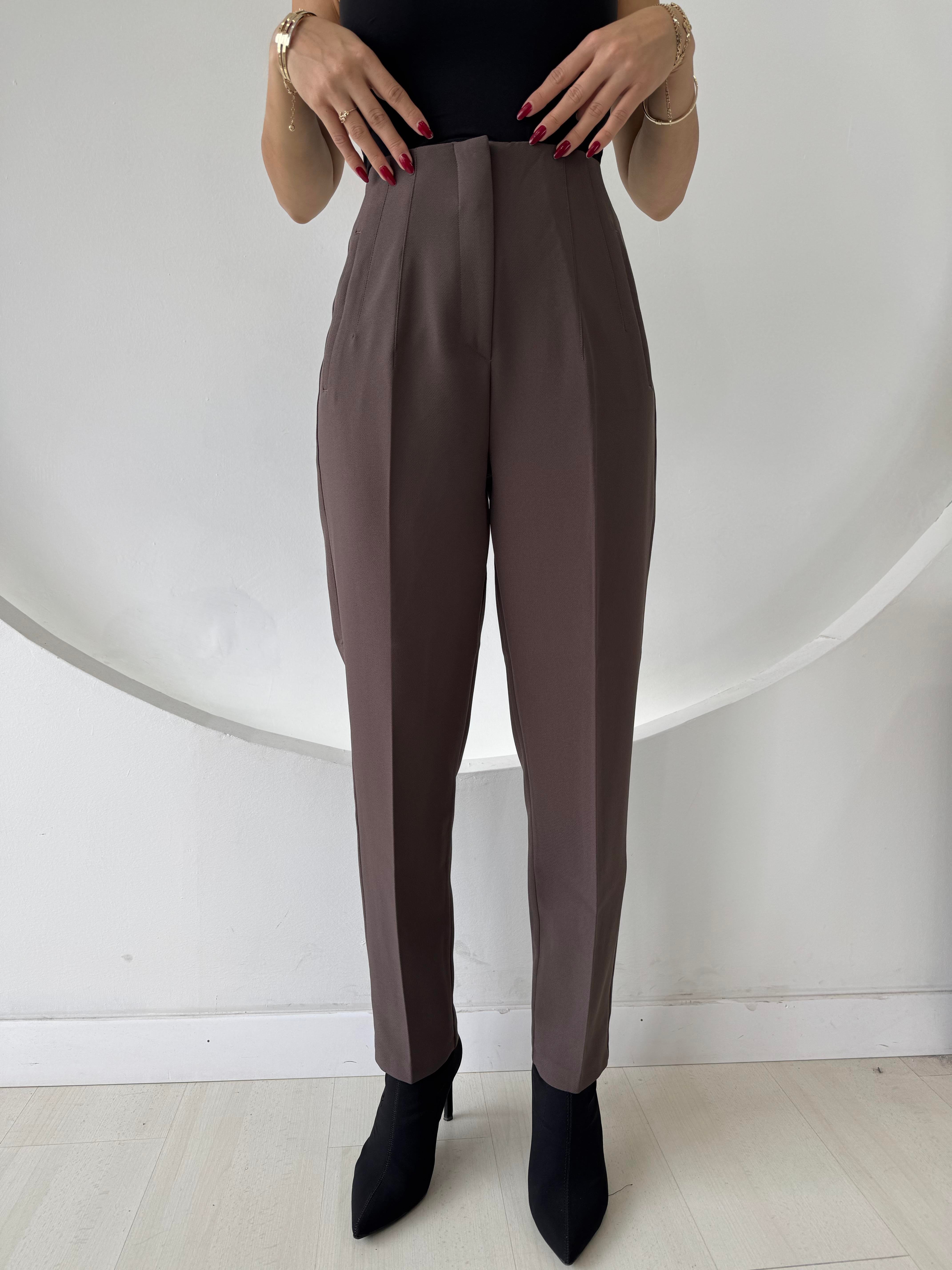 Taupe Yüksek Bel Pantolon
