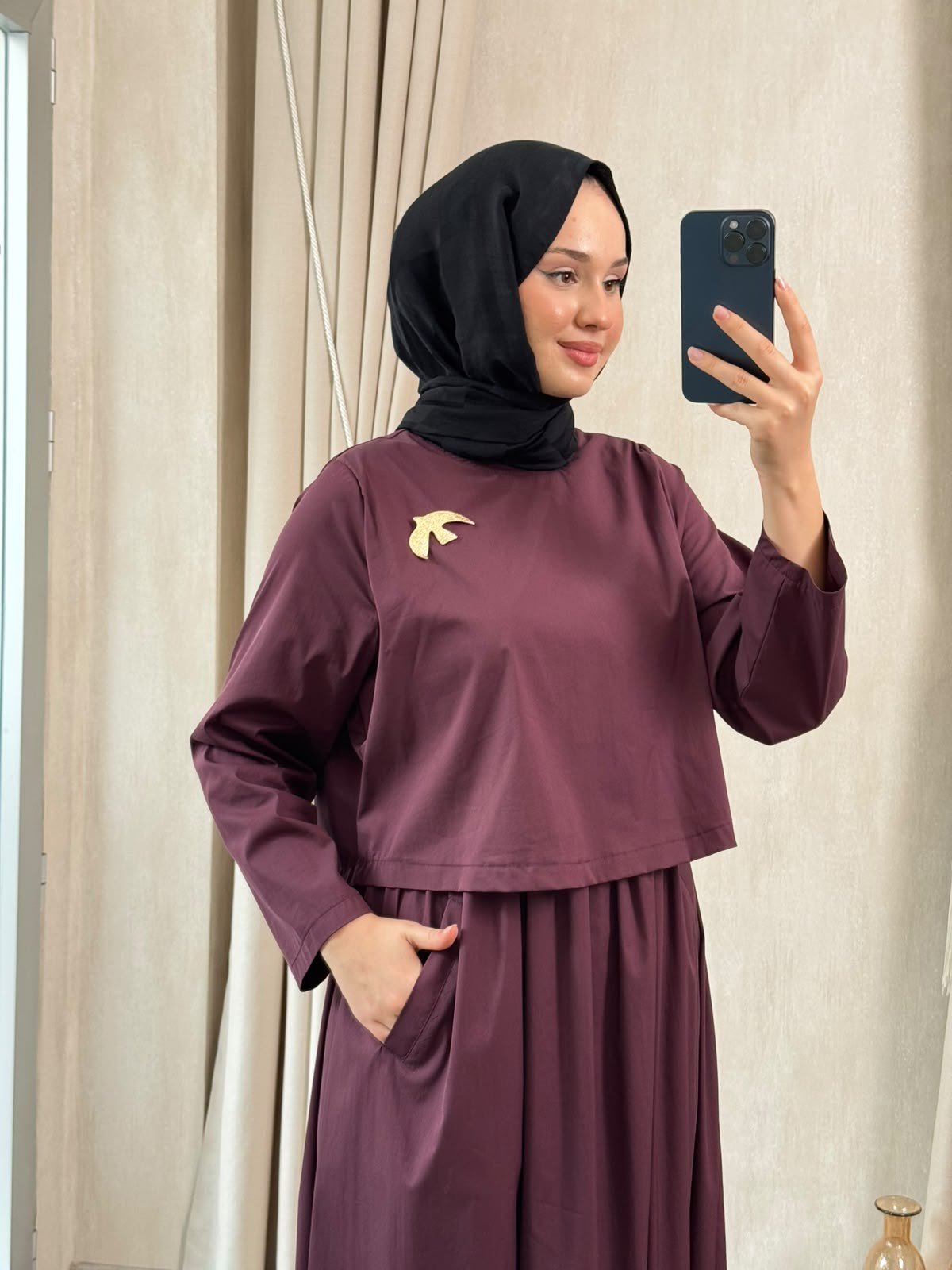 GHİSA 4473 Broş Detay Elbise Mürdüm