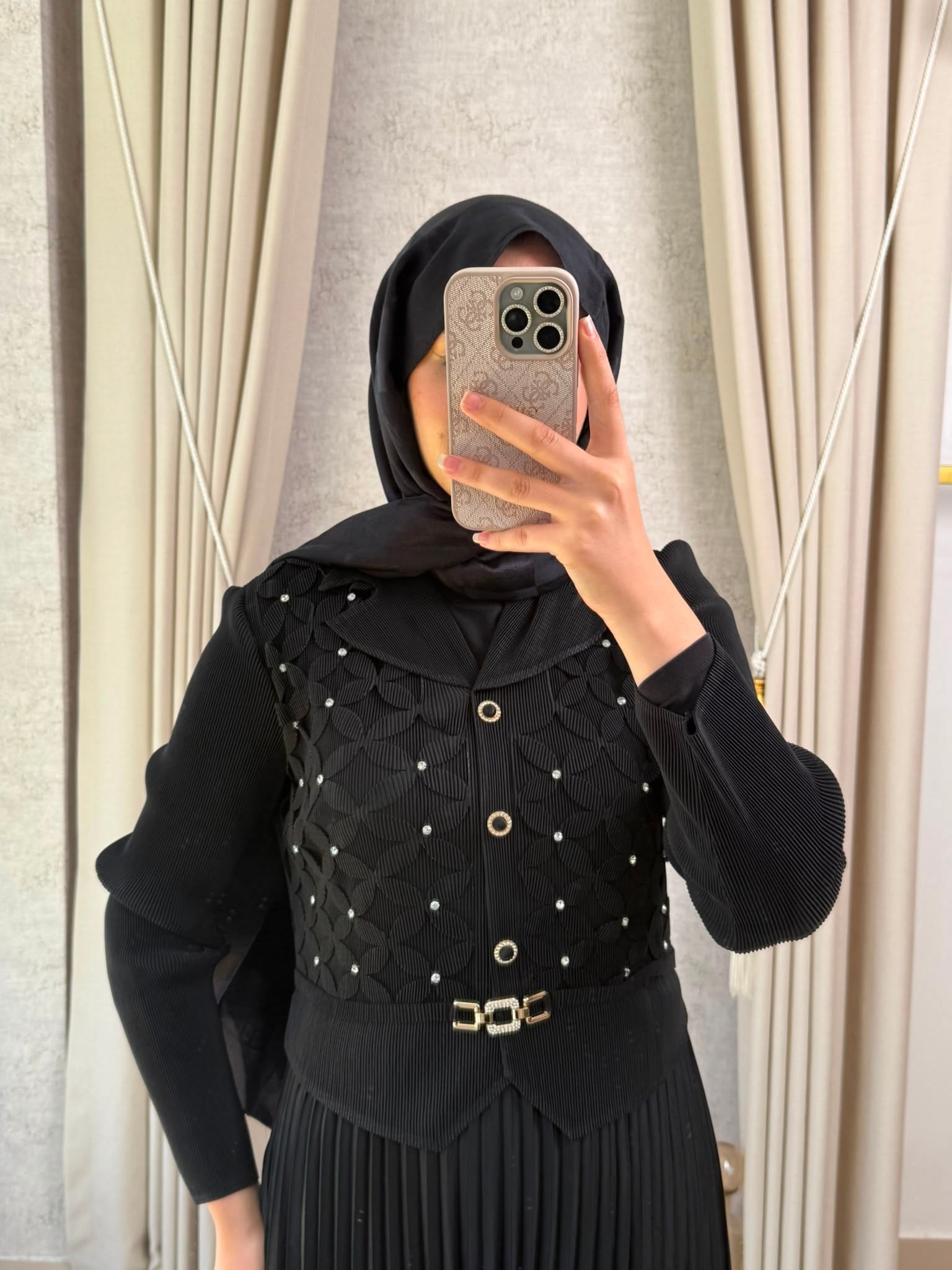 MMZ Lazer Kesim Detaylı Akordiyon Elbise Siyah