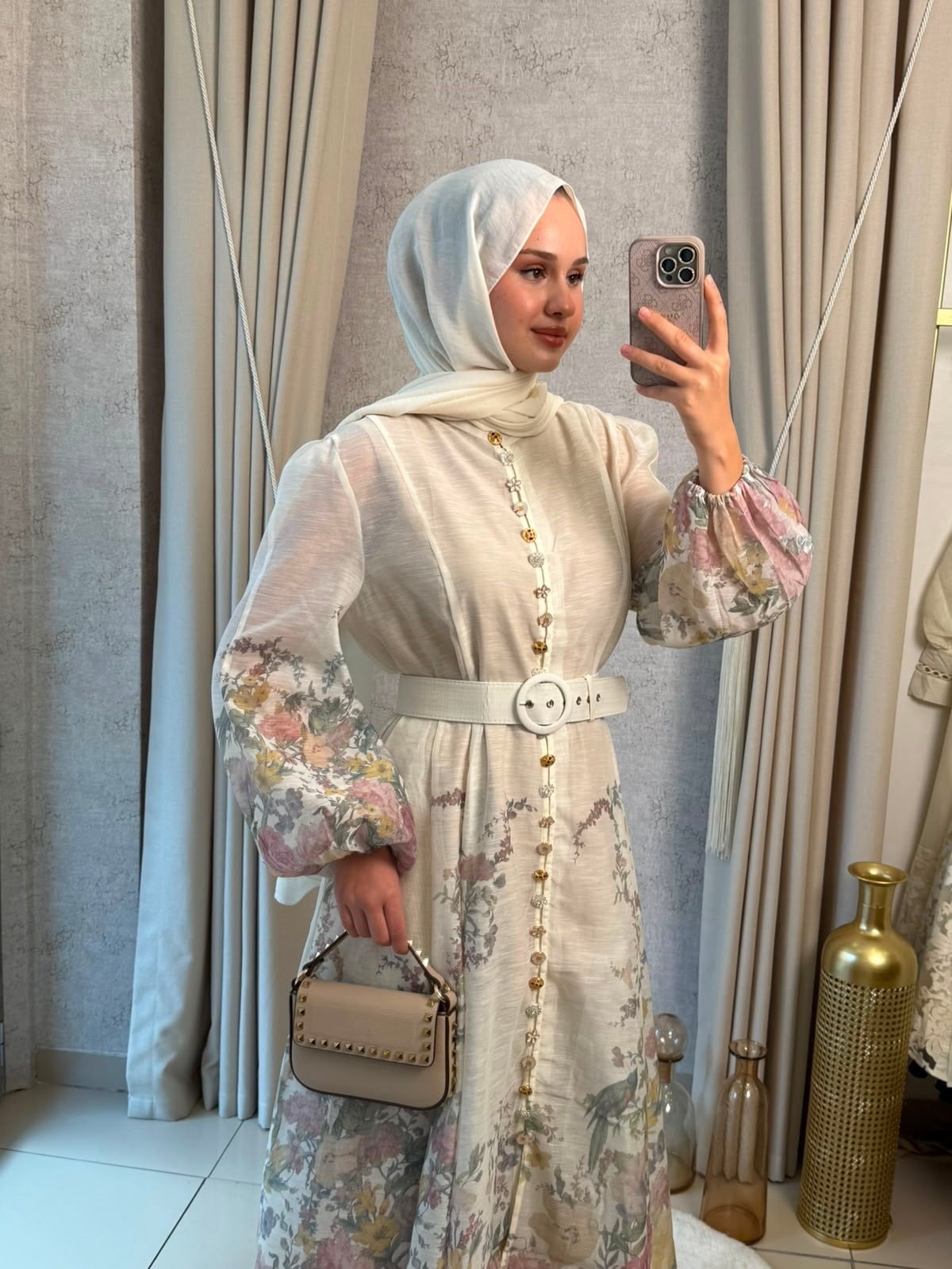MMZ Pembe Çiçek Desenli Elbise