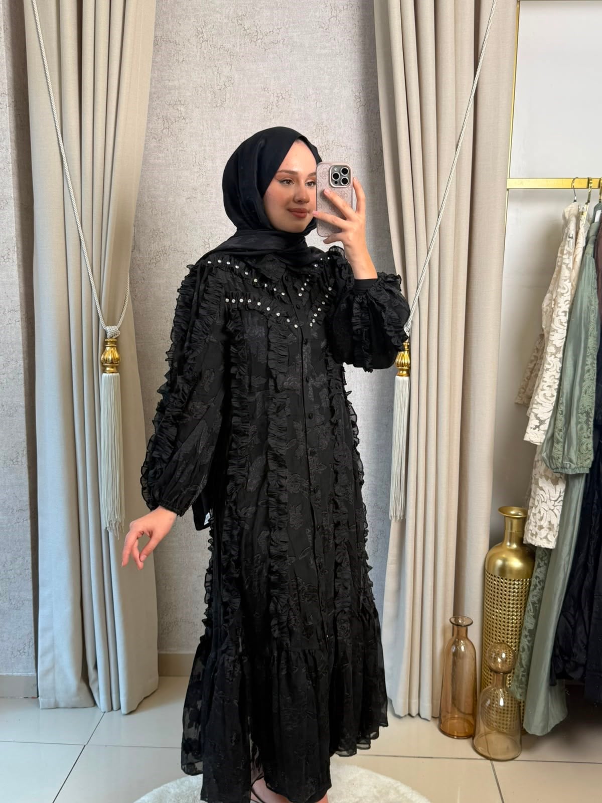 MMZ Taşlı Tasarım Elbise Siyah
