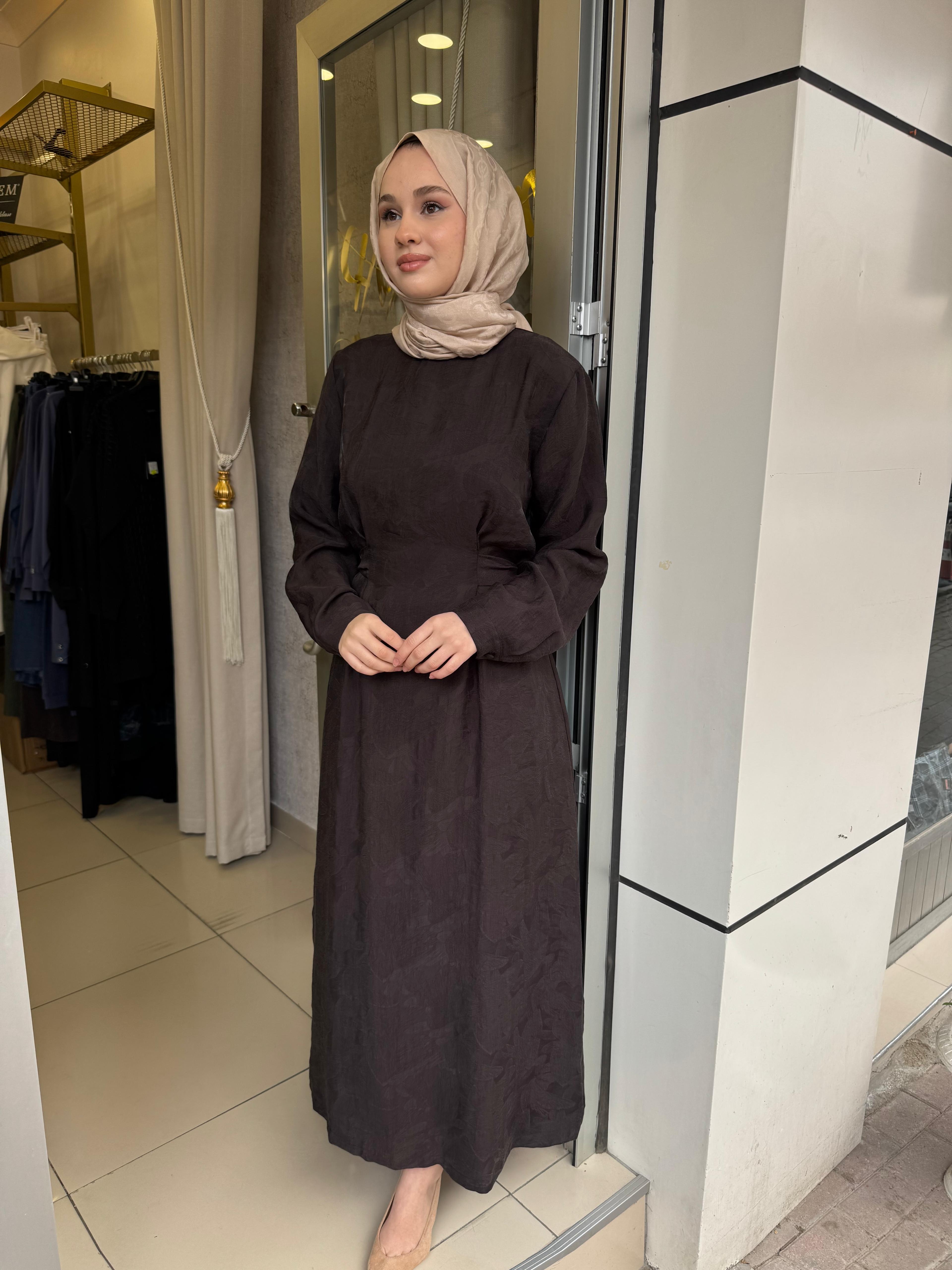 Nuss 2049 Bel Kemer Detaylı Elbise Bitter