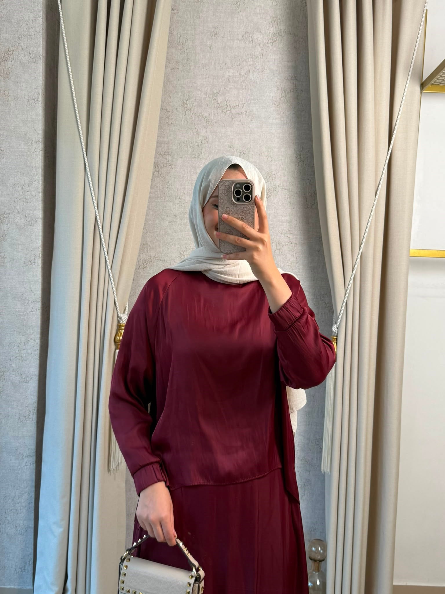 Miori Ramos Premium Saten Etekli Takım Bordo