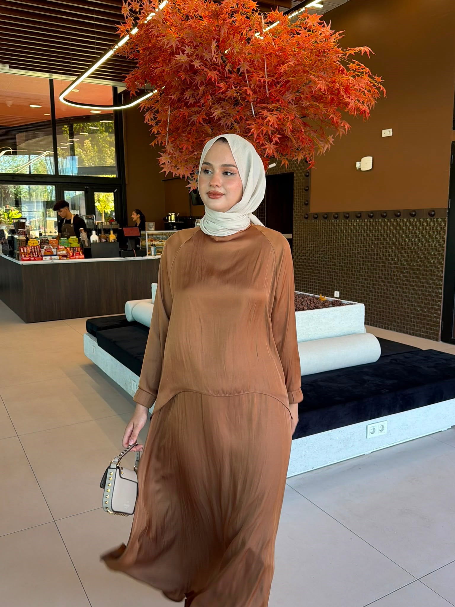 Miori Ramos Premium Saten Etekli Takım Camel