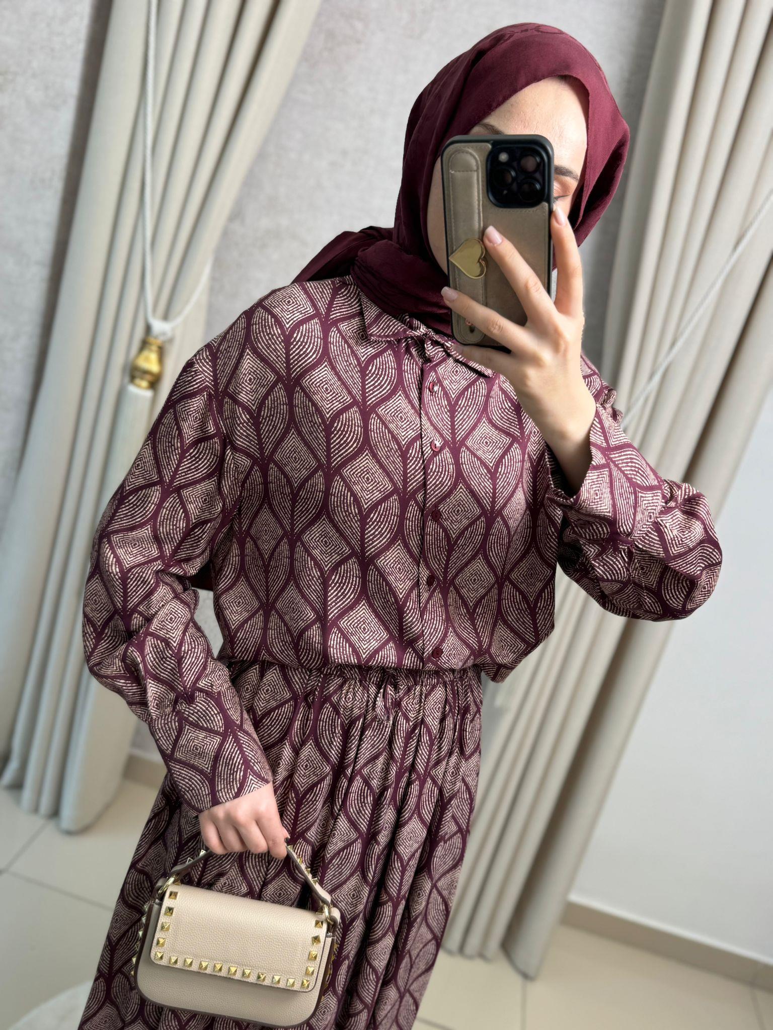 Miori Torino Etekli Rayon Viskon Etekli Takım Bordo