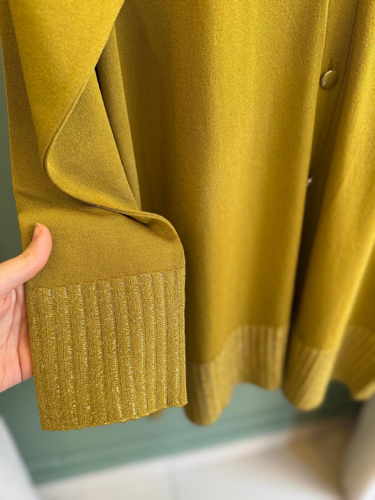 Tığtriko 21891 Eteği Simli Önden Düğmeli Rayon Hırka Asit Yeşili