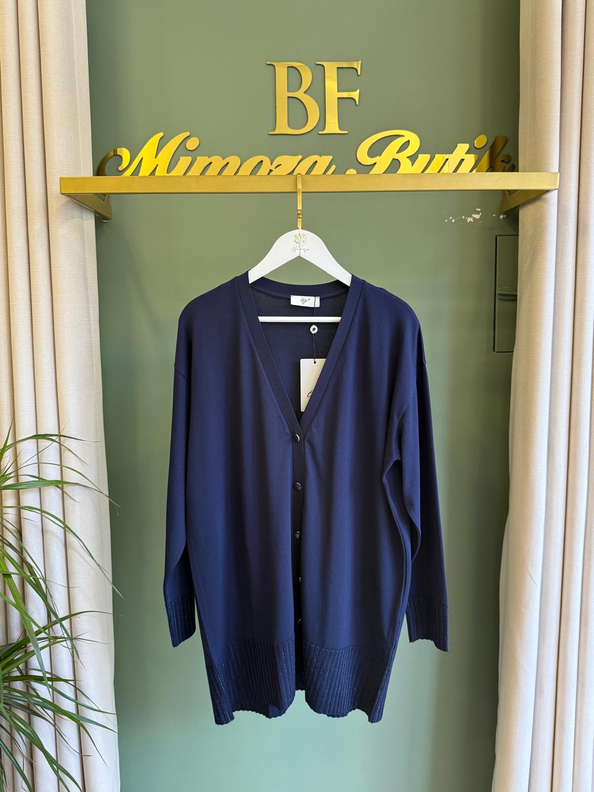 Tığtriko 21891 Eteği Simli Önden Düğmeli Rayon Hırka Lacivert