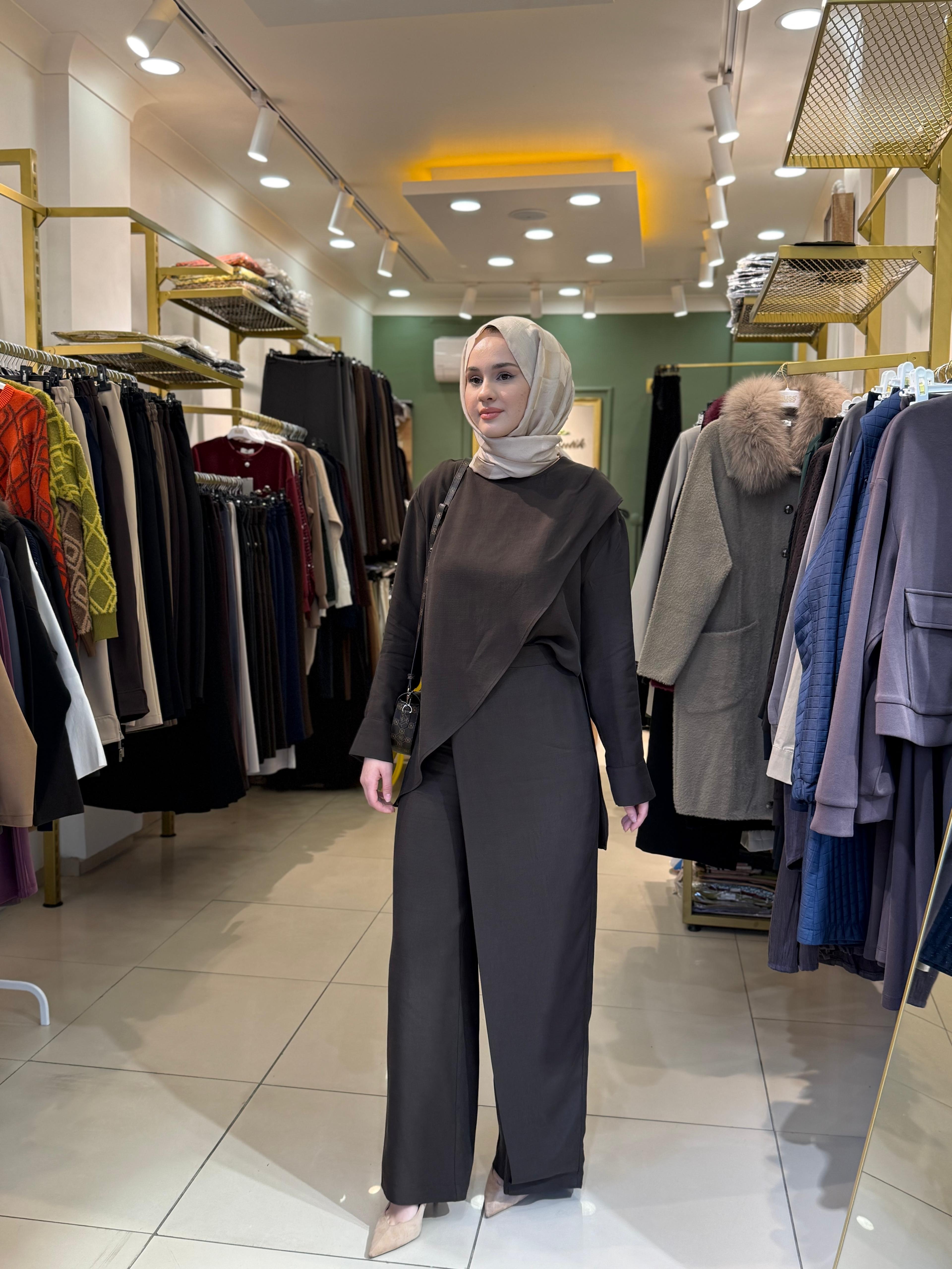 Miori Vogue Pantolonlu Takım Kahverengi