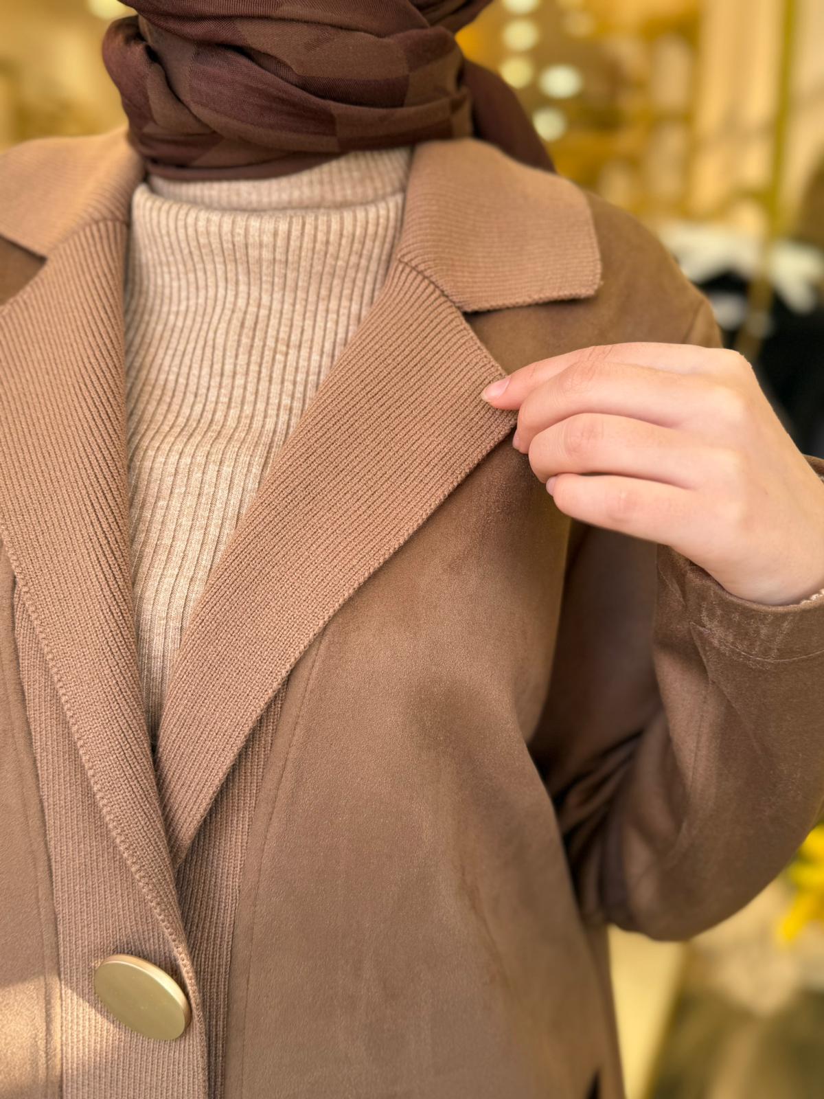 Tığ TrikovTriko Yakalı SÜet Pantolonlu Takım 5036 Camel