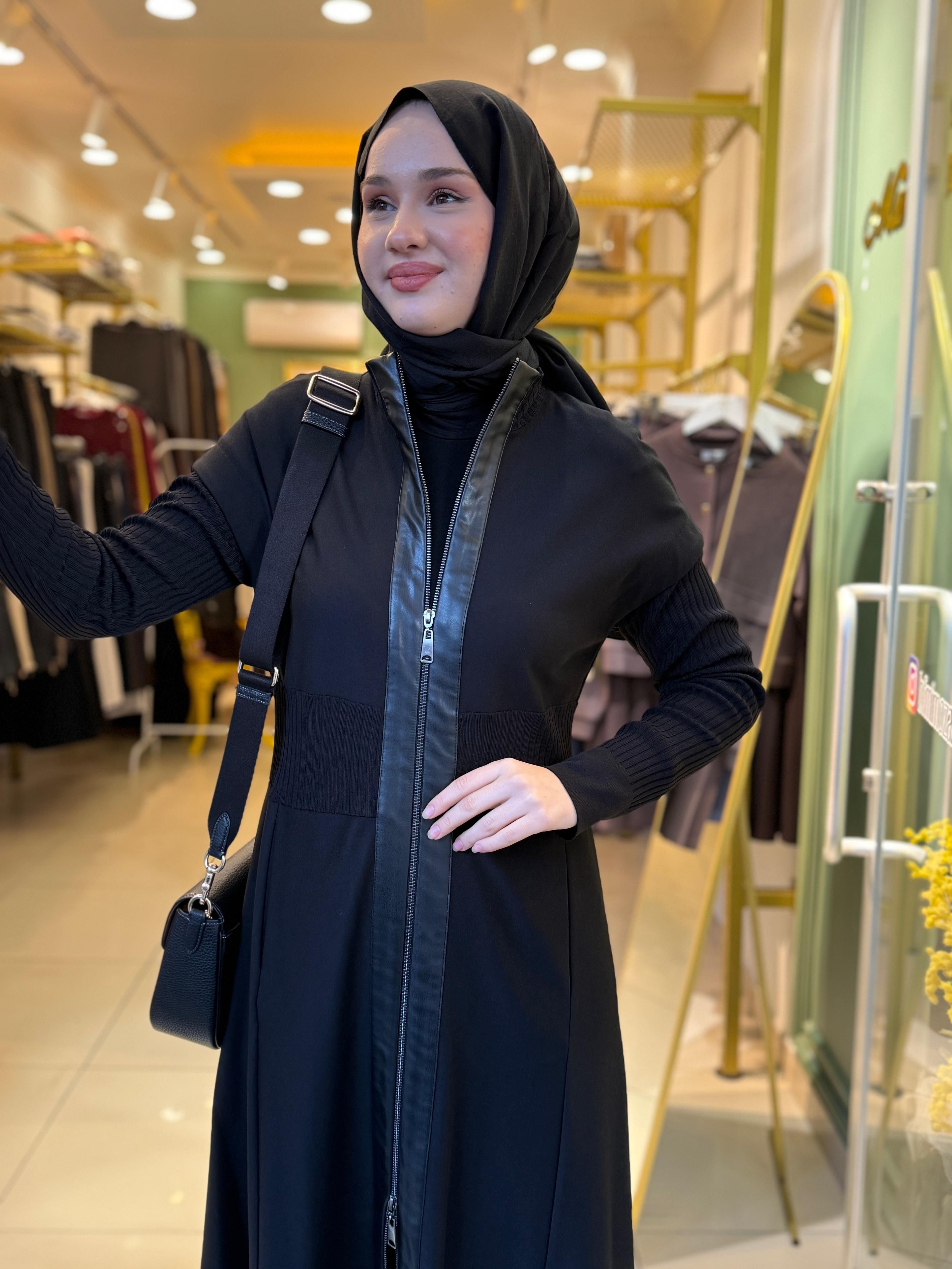 Nuss Kolu Merserize Detaylı Elbise Kap 6003 Siyah