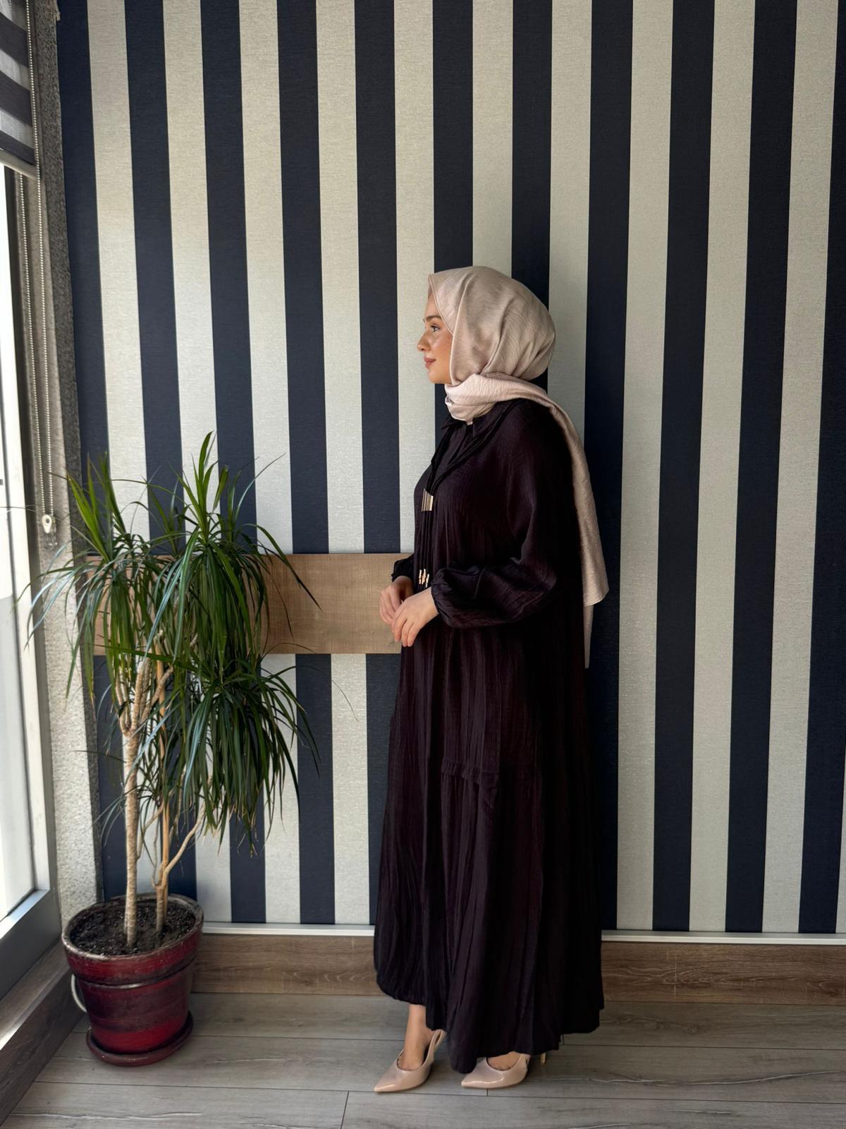 Lissmore 6023 İp Aksesuar Detaylı Elbise Kahverengi