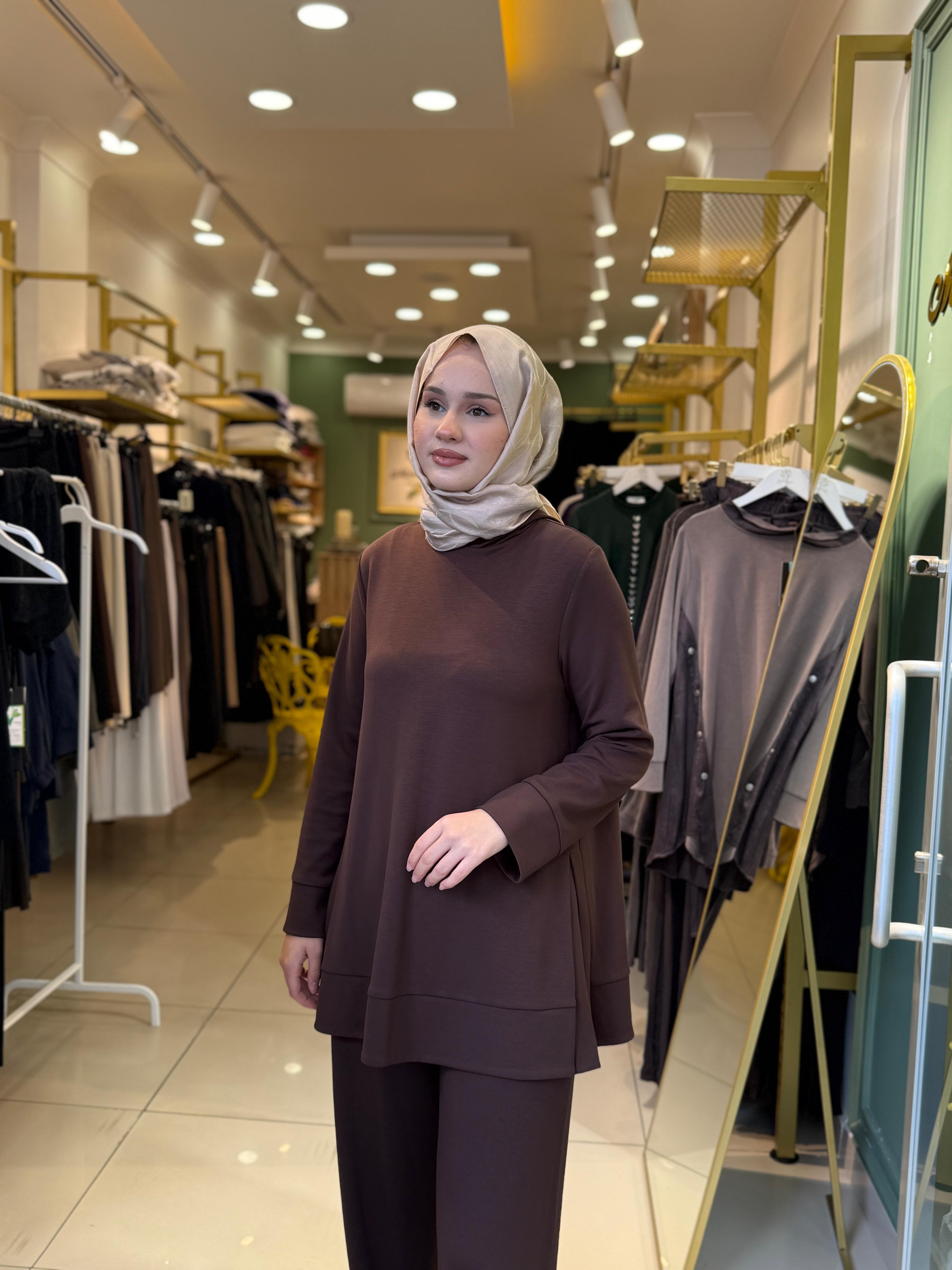 Miori Bern Pantolonlu Modal Takım 0500013 Kahverengi