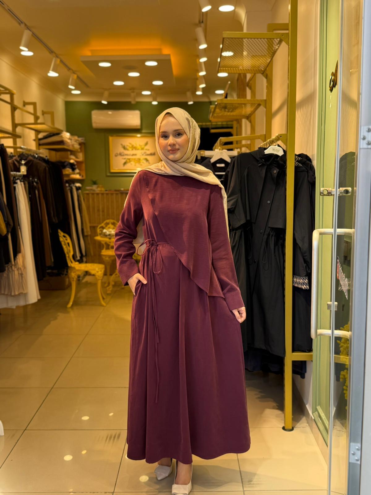 Miori Jave Modal Taşlanmış Elbise Bordo