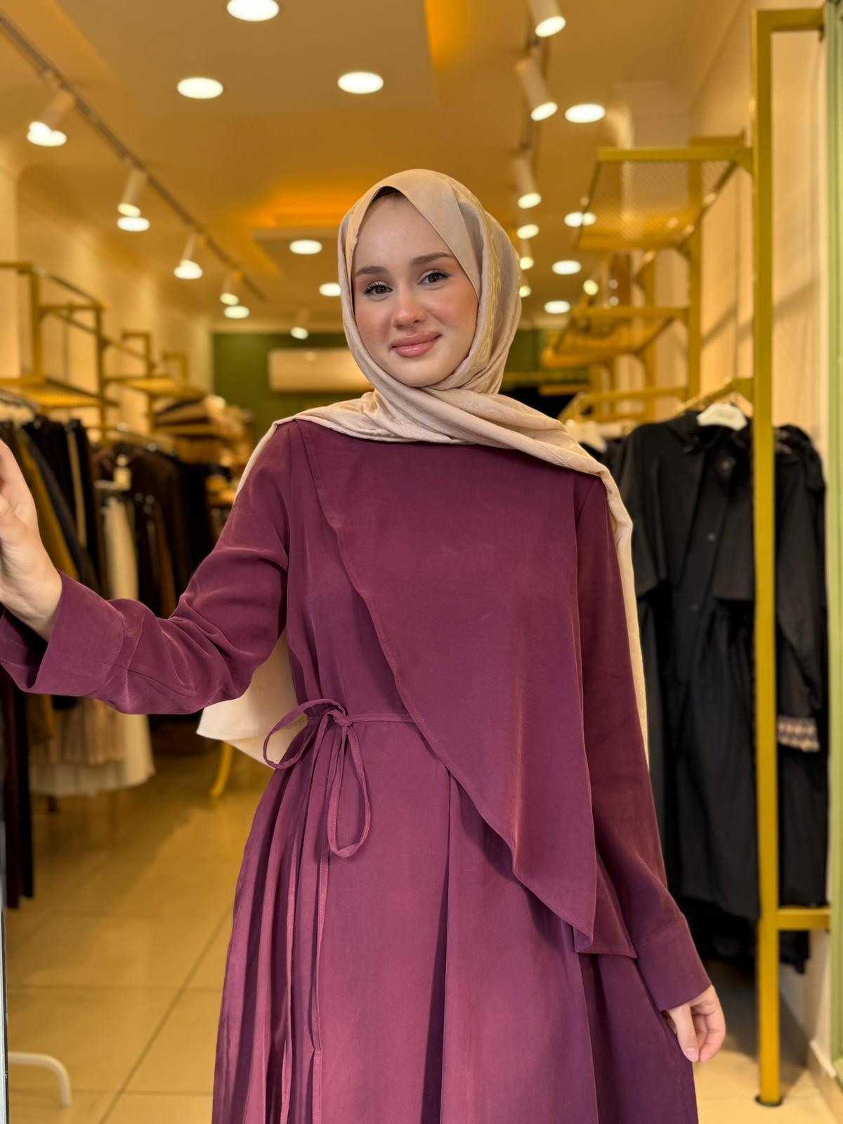 Miori Jave Modal Taşlanmış Elbise Bordo