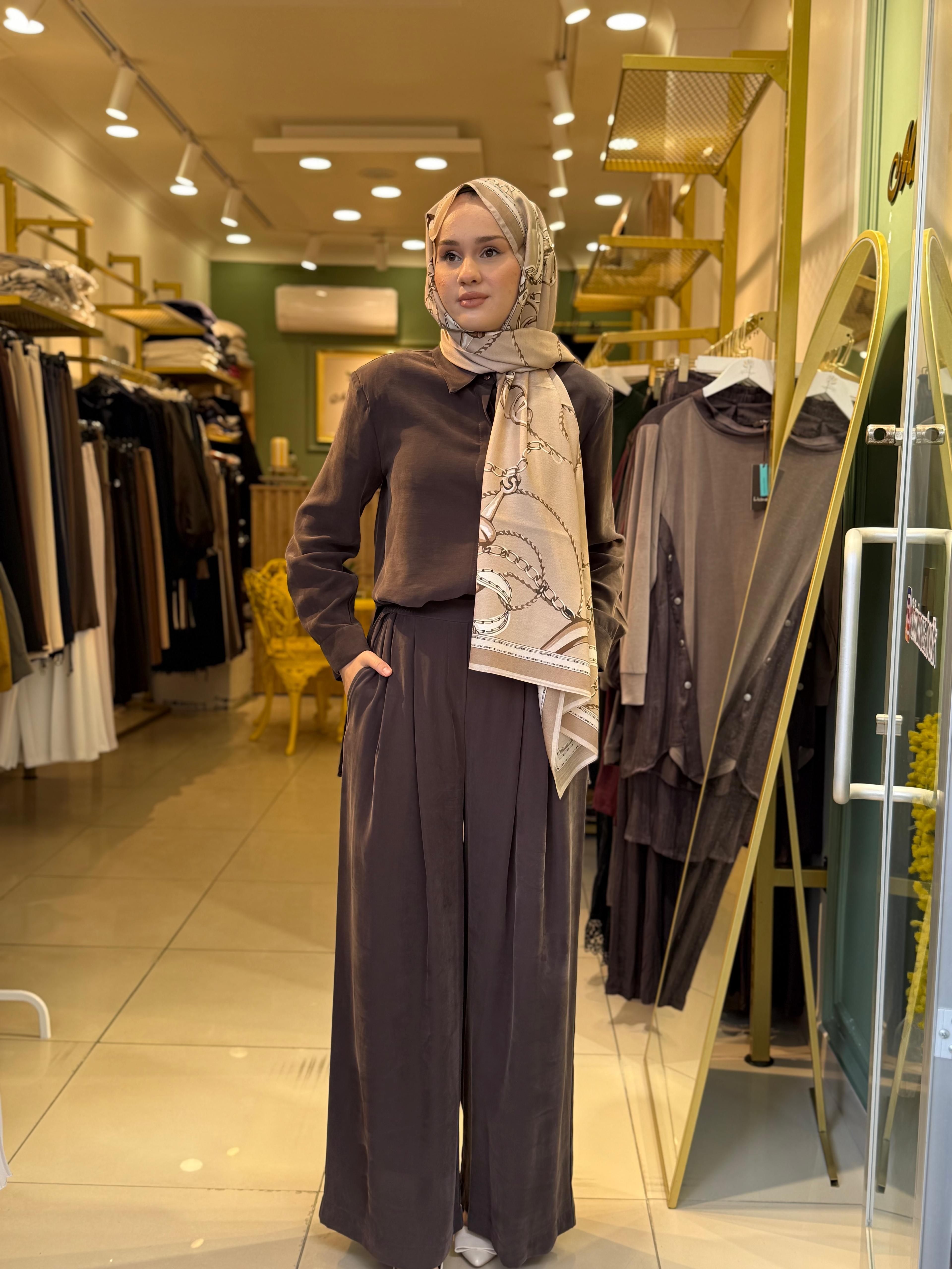 Miori  Taşlanmış Modal Pantolonlu Takım 0500004 Kahverengi