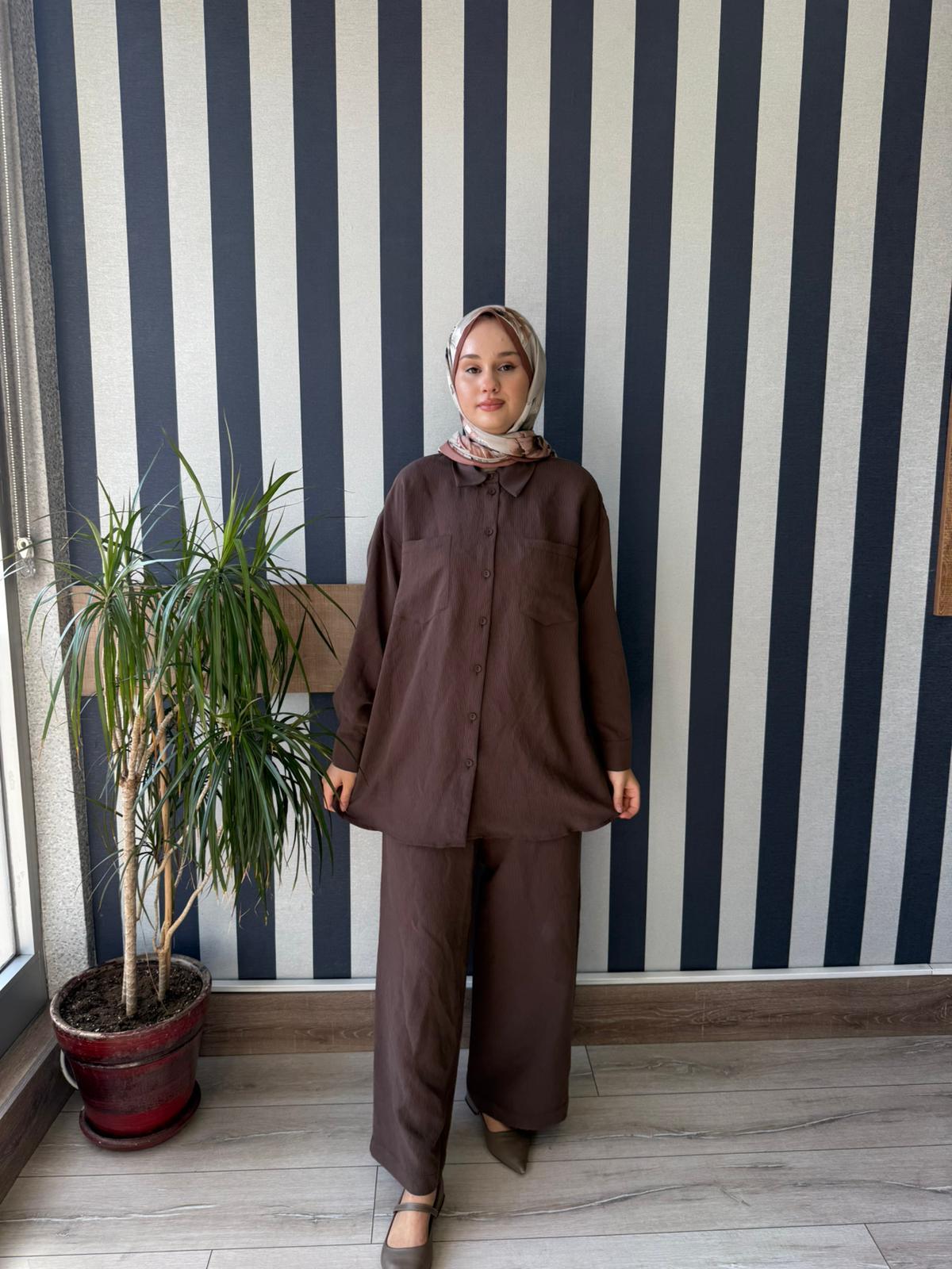 Nuss 1021 Pantolonlu Takım Kahverengi