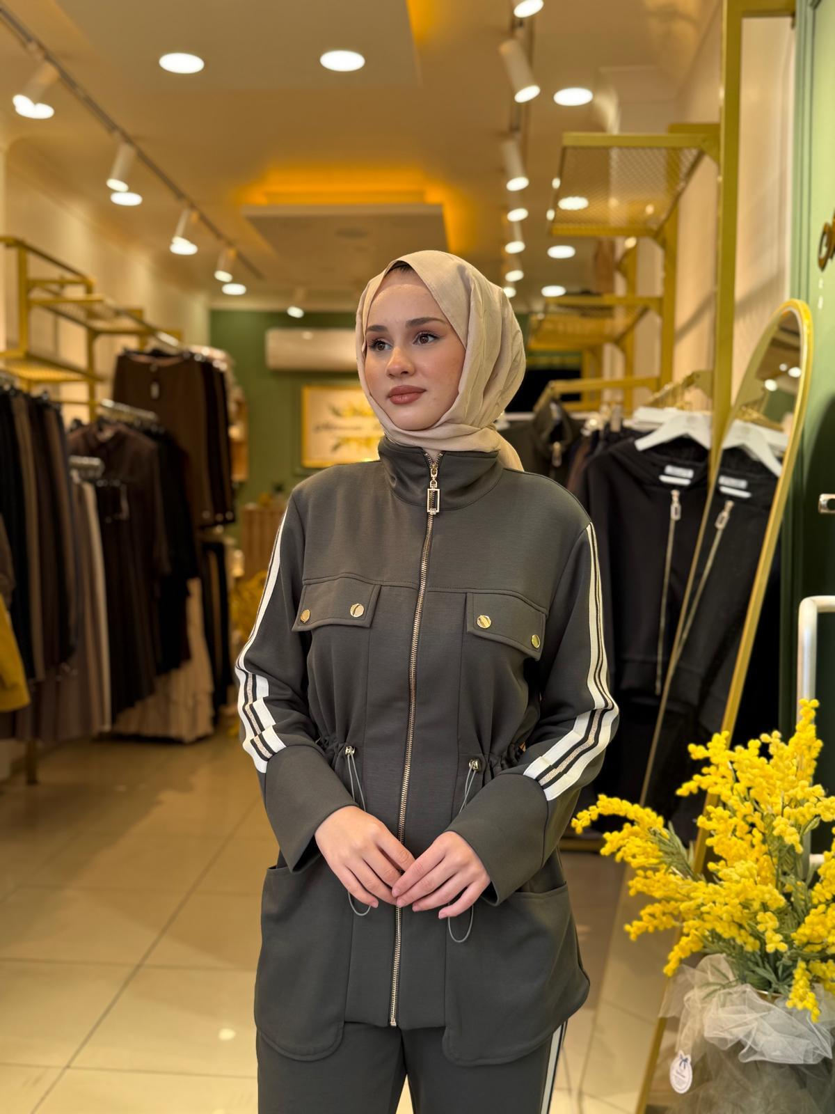 Nuss 1043  Fermuarlı Pantolonlu Takım Haki
