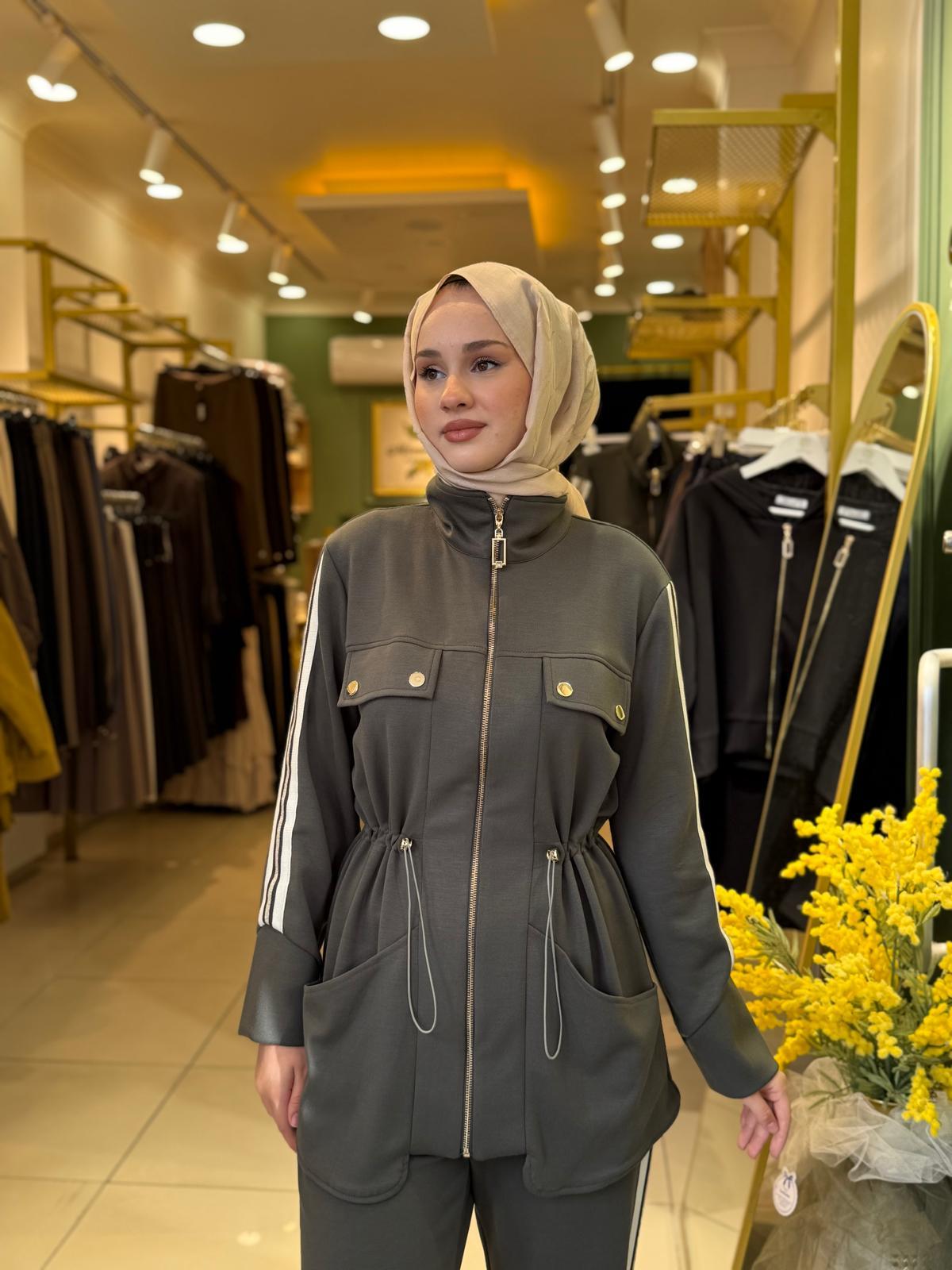 Nuss 1043  Fermuarlı Pantolonlu Takım Haki