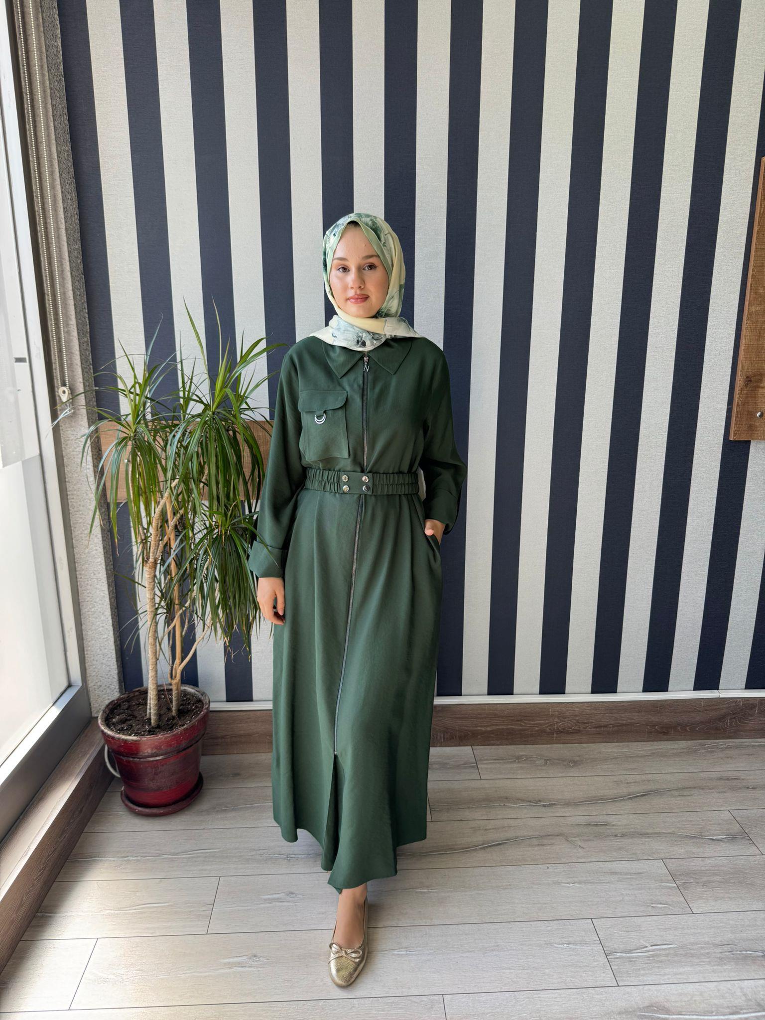 Nuss  2001 Fermuarlı Tam Boy Elbise TURMALİN