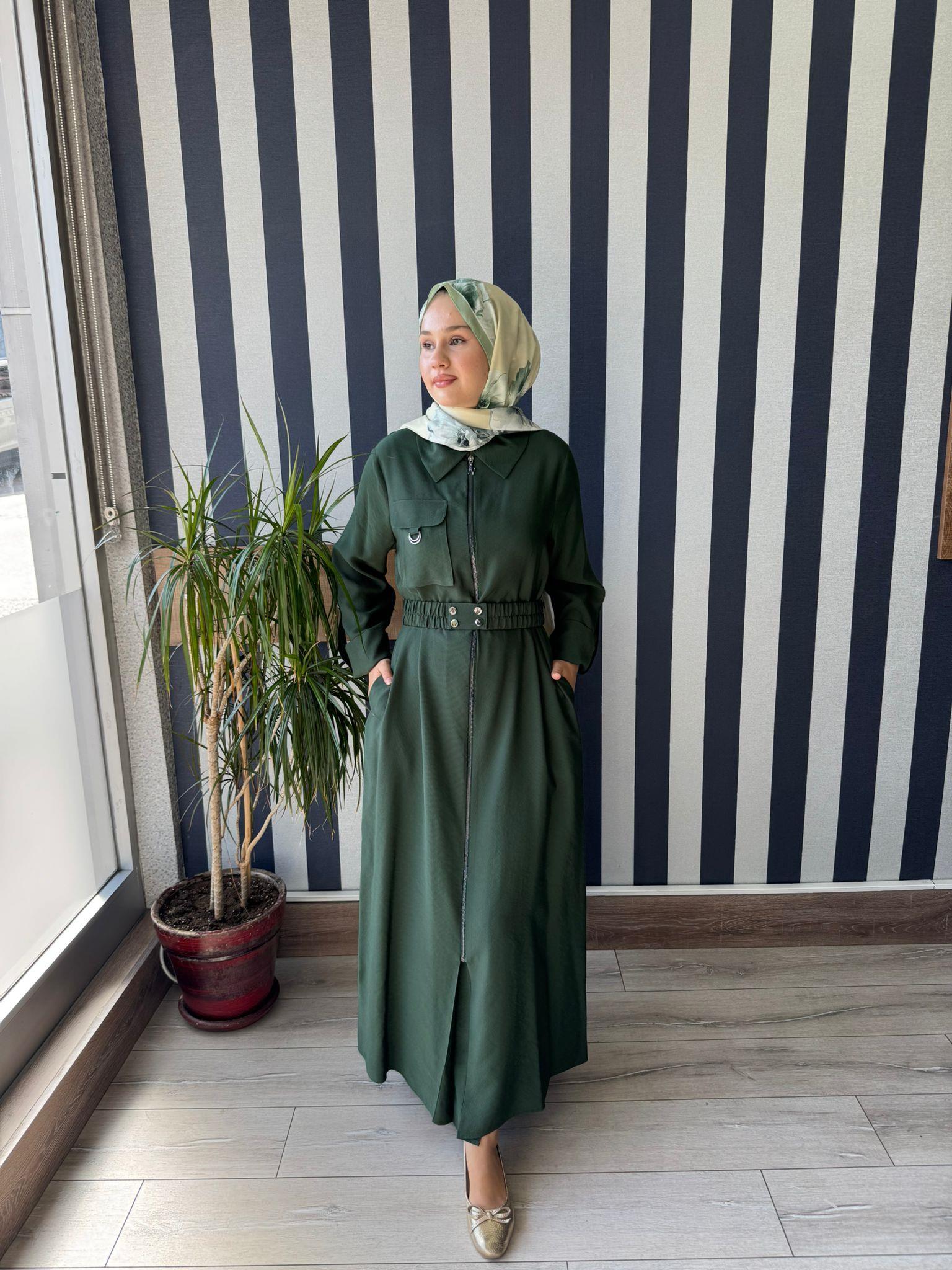 Nuss  2001 Fermuarlı Tam Boy Elbise TURMALİN