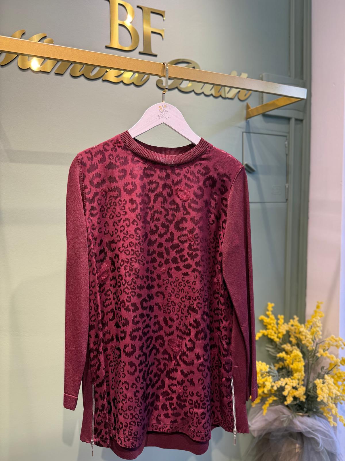 Nuss 3002 Leopar Jakar Detay Merserize Tunik Bordo