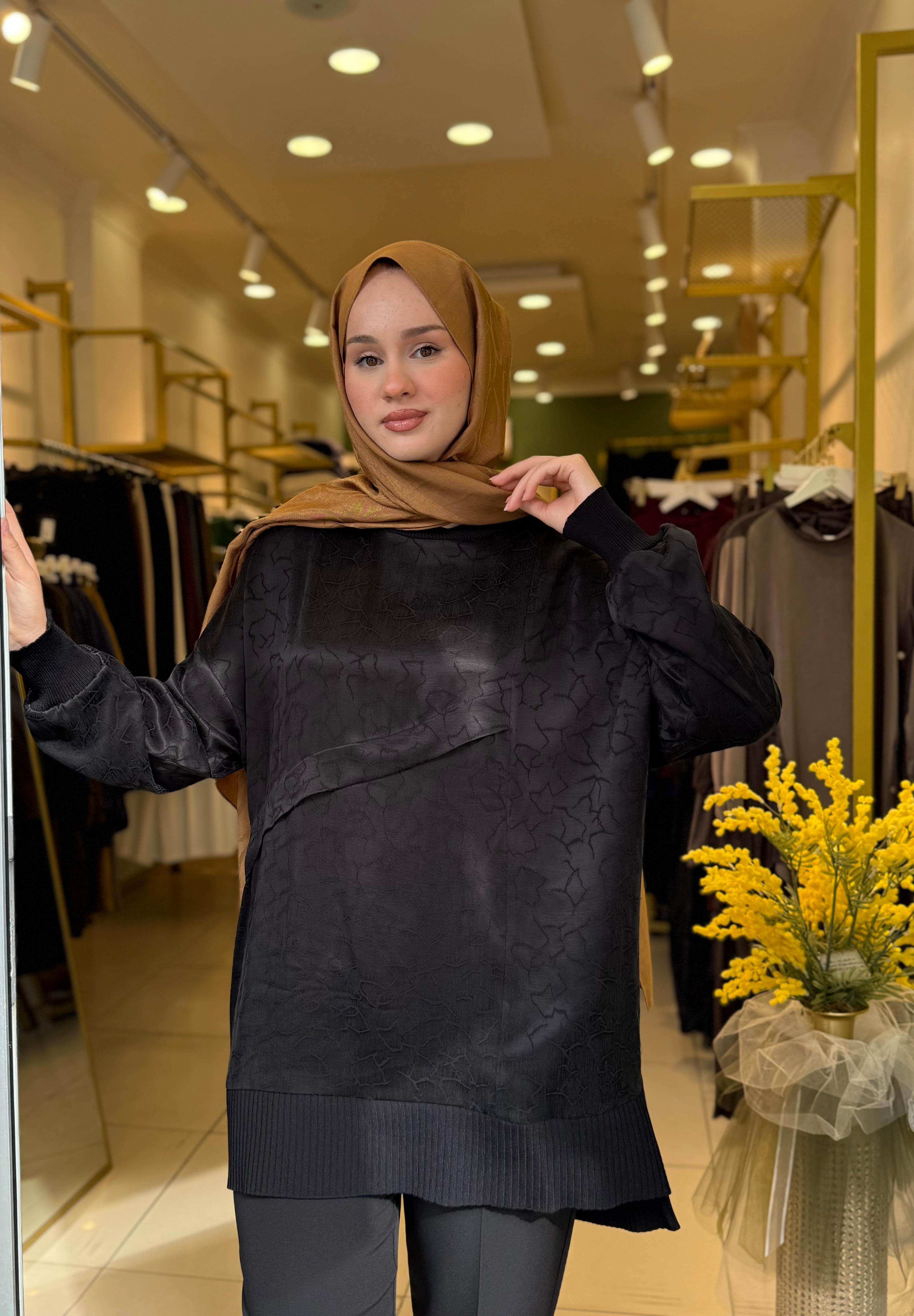 Nuss 3003 Vegan İpek Kumaş Bluz Siyah