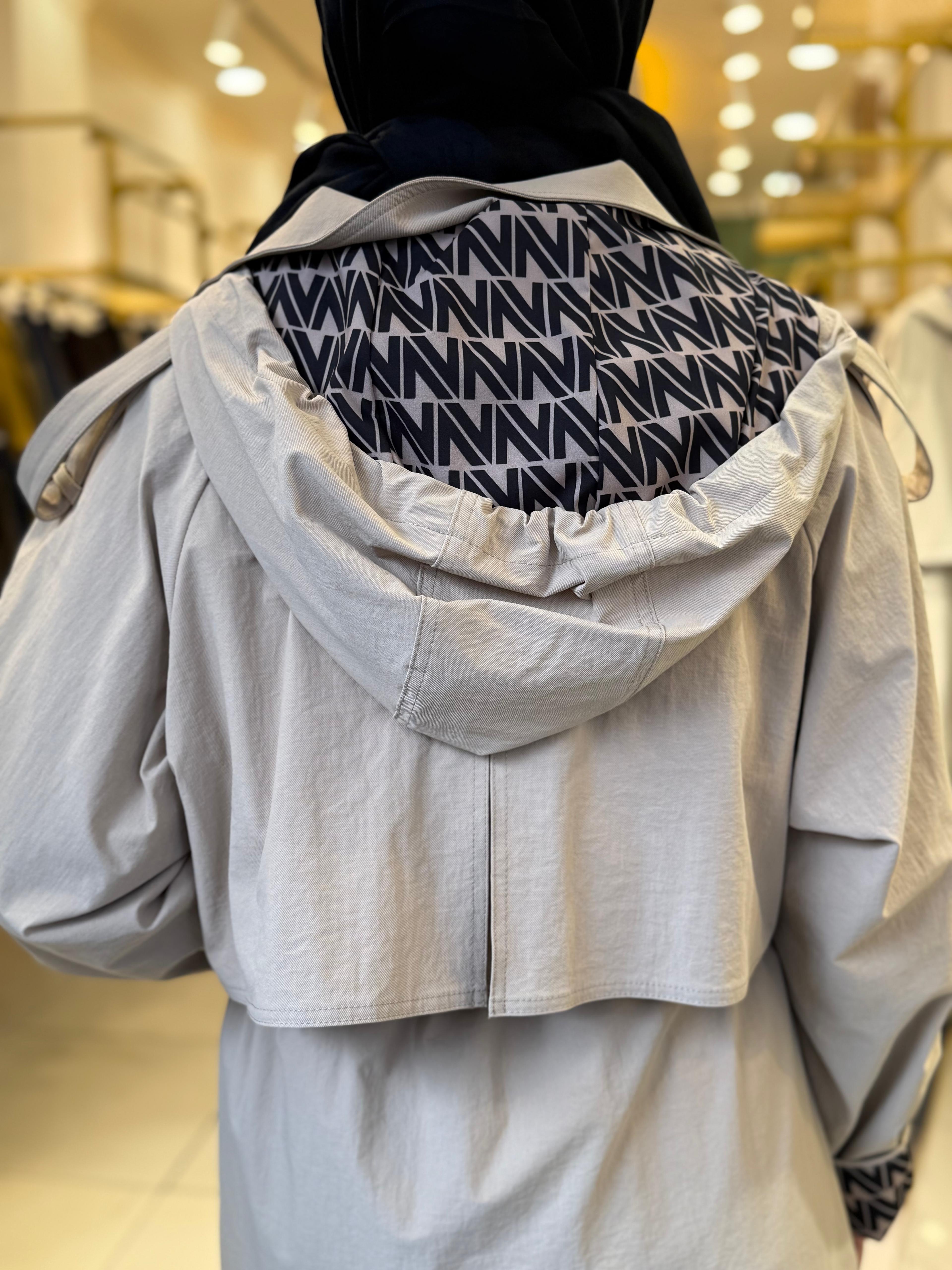 Nuss 6033 Kapüşon Ve Kol Yazı Detaylı Trench Camel