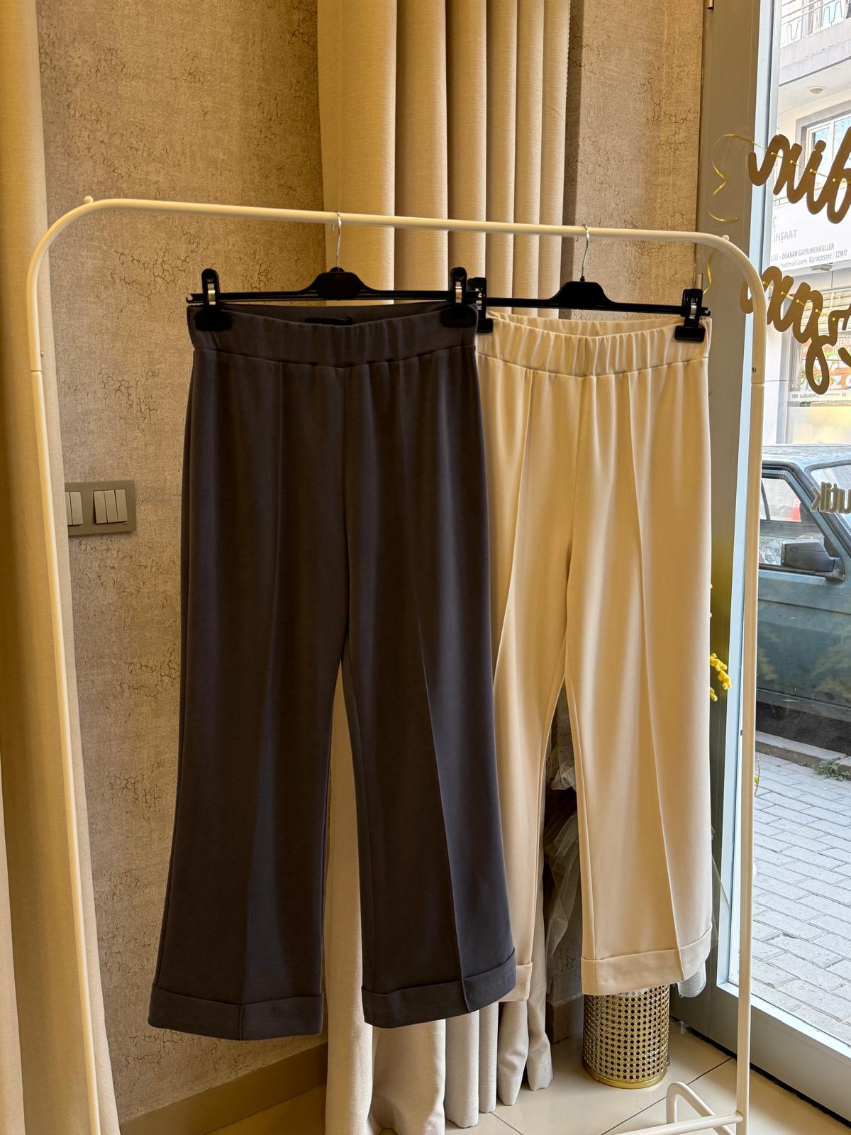 Sentez 5536 Nervürlü Bambu Duble Paça Pantolon Taş