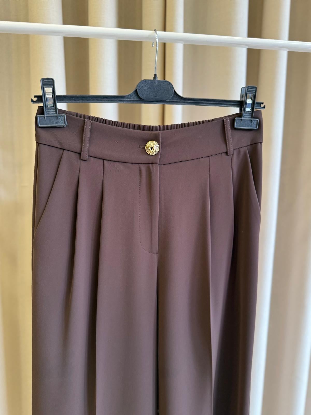 Sentez 5633 Zirve Palazzo Pileli Geniş Paça Pantolon Kahverengi
