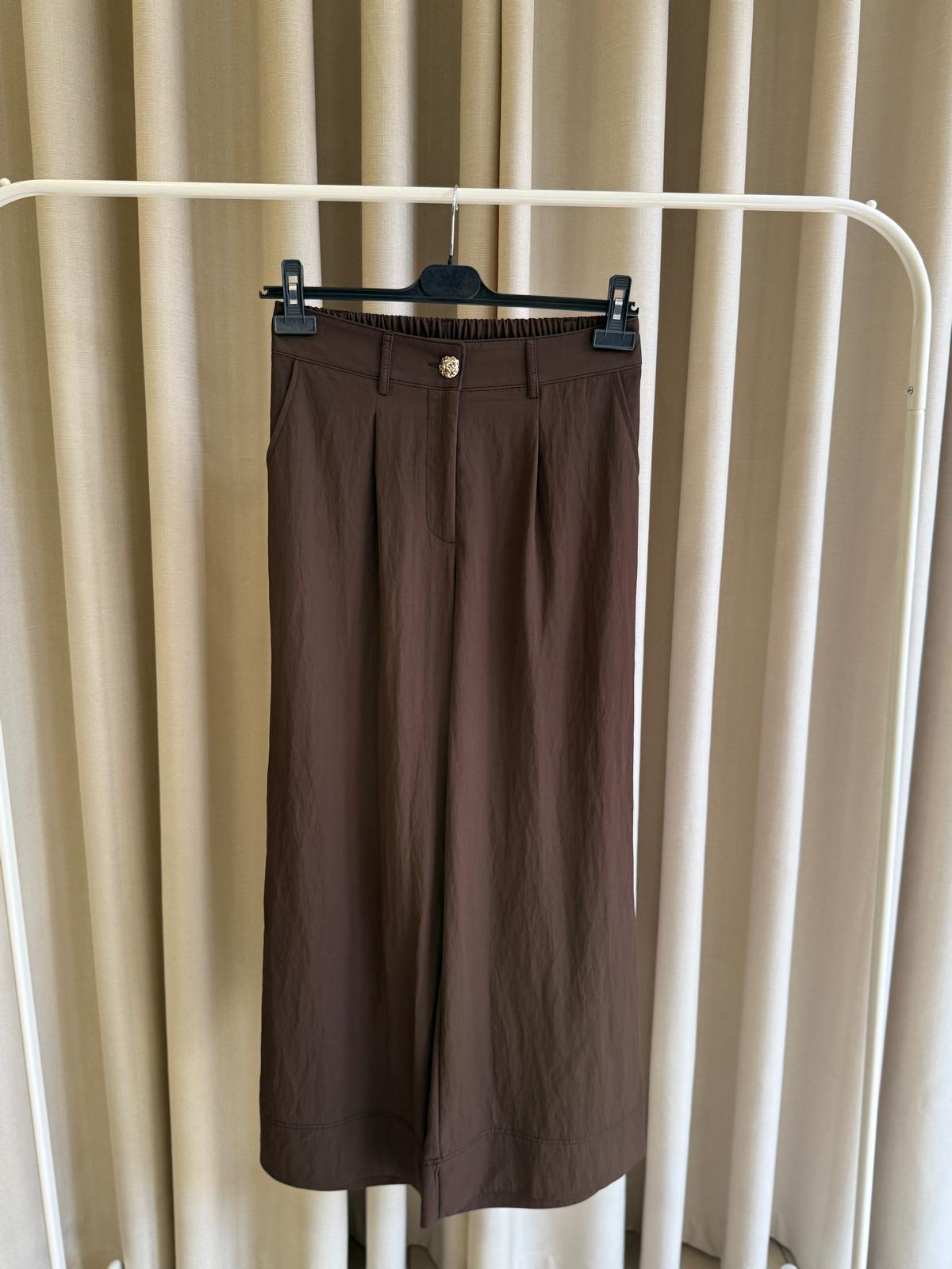Sentez 5636 Abelia Kısa Geniş Paça Pantolon Kahverengi