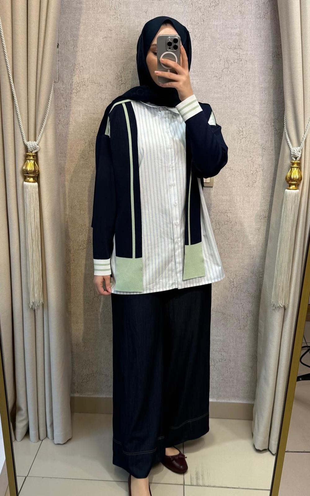 Sentez 5636 Abelia Kısa Geniş Paça Pantolon Mavi
