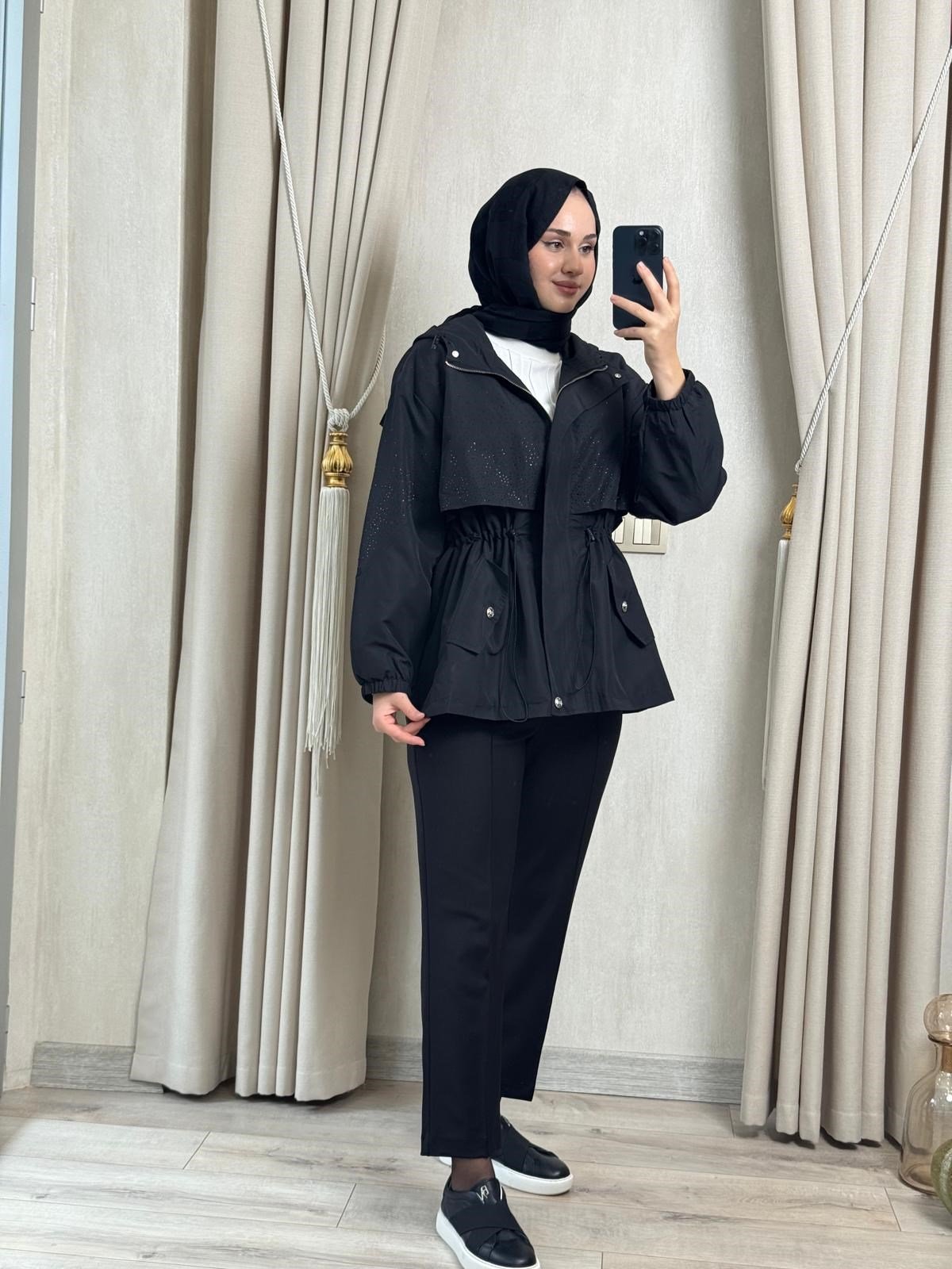 Sentez 5681 Aster Önü Nervürlü Dar Paça Pantolon Siyah