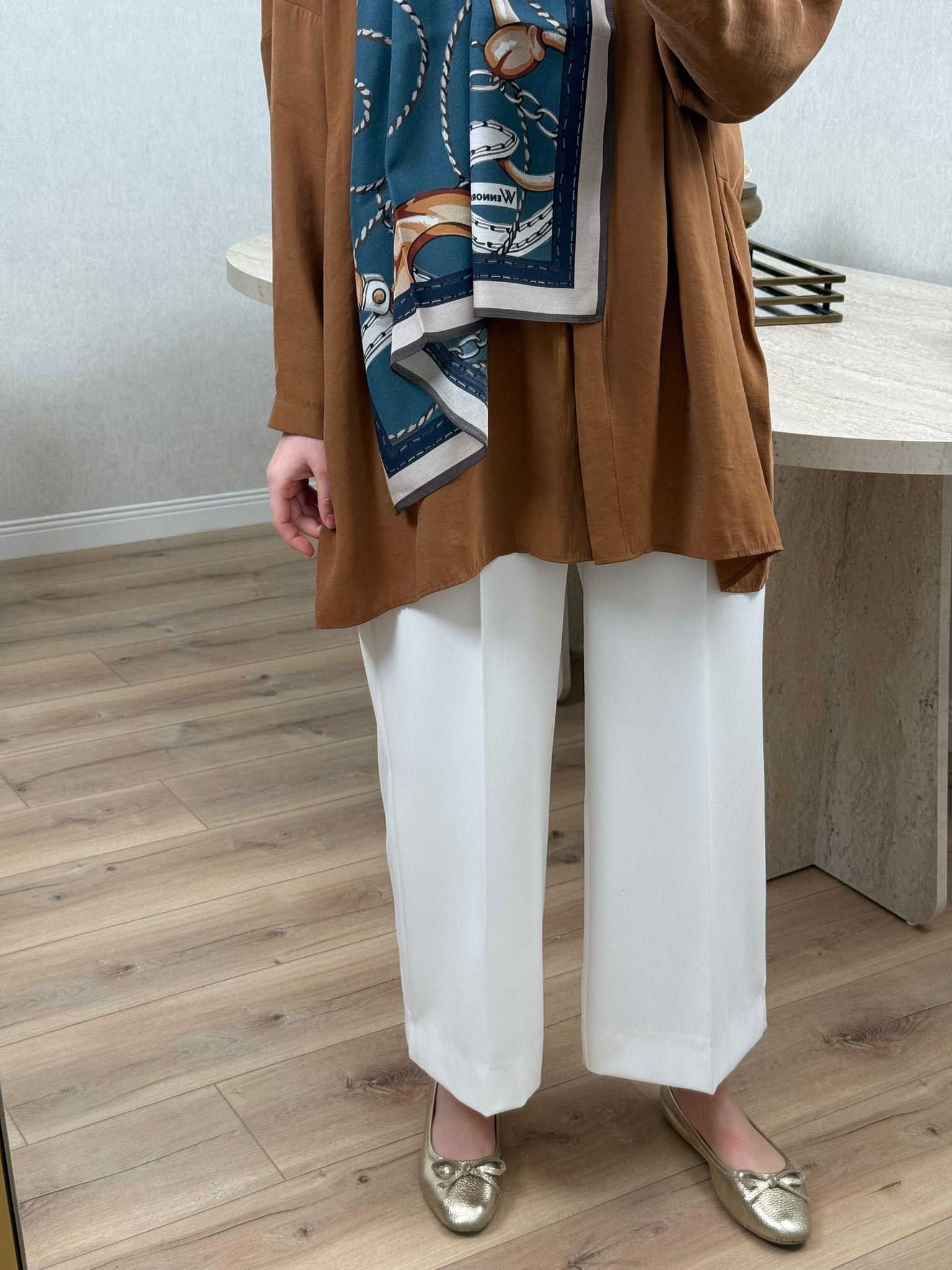 Sentez Queen Kısa Geniş Paça Pantolon 5565 Beyaz