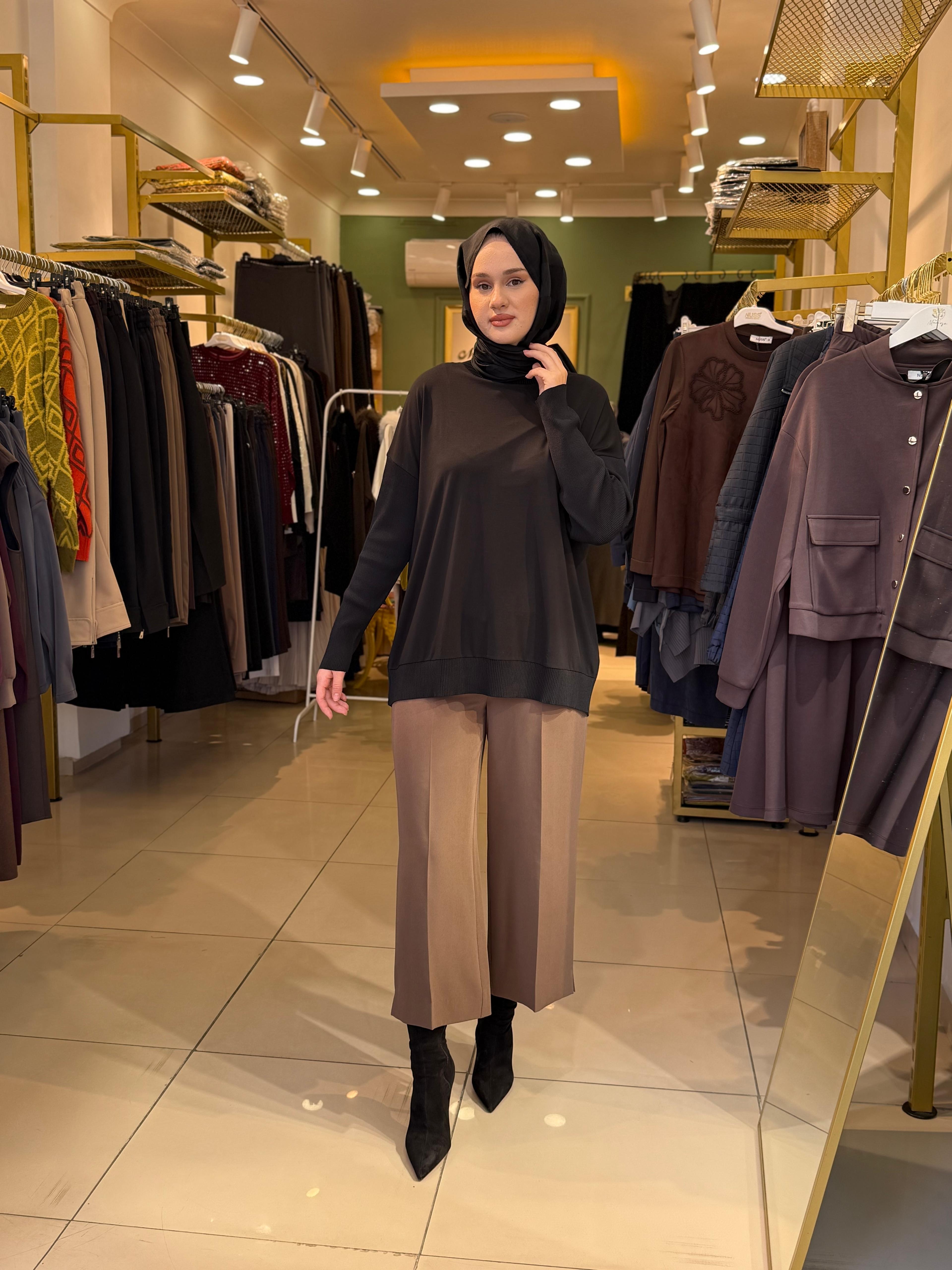 Sentez Queen Kısa Geniş Paça Pantolon 5565 vizon