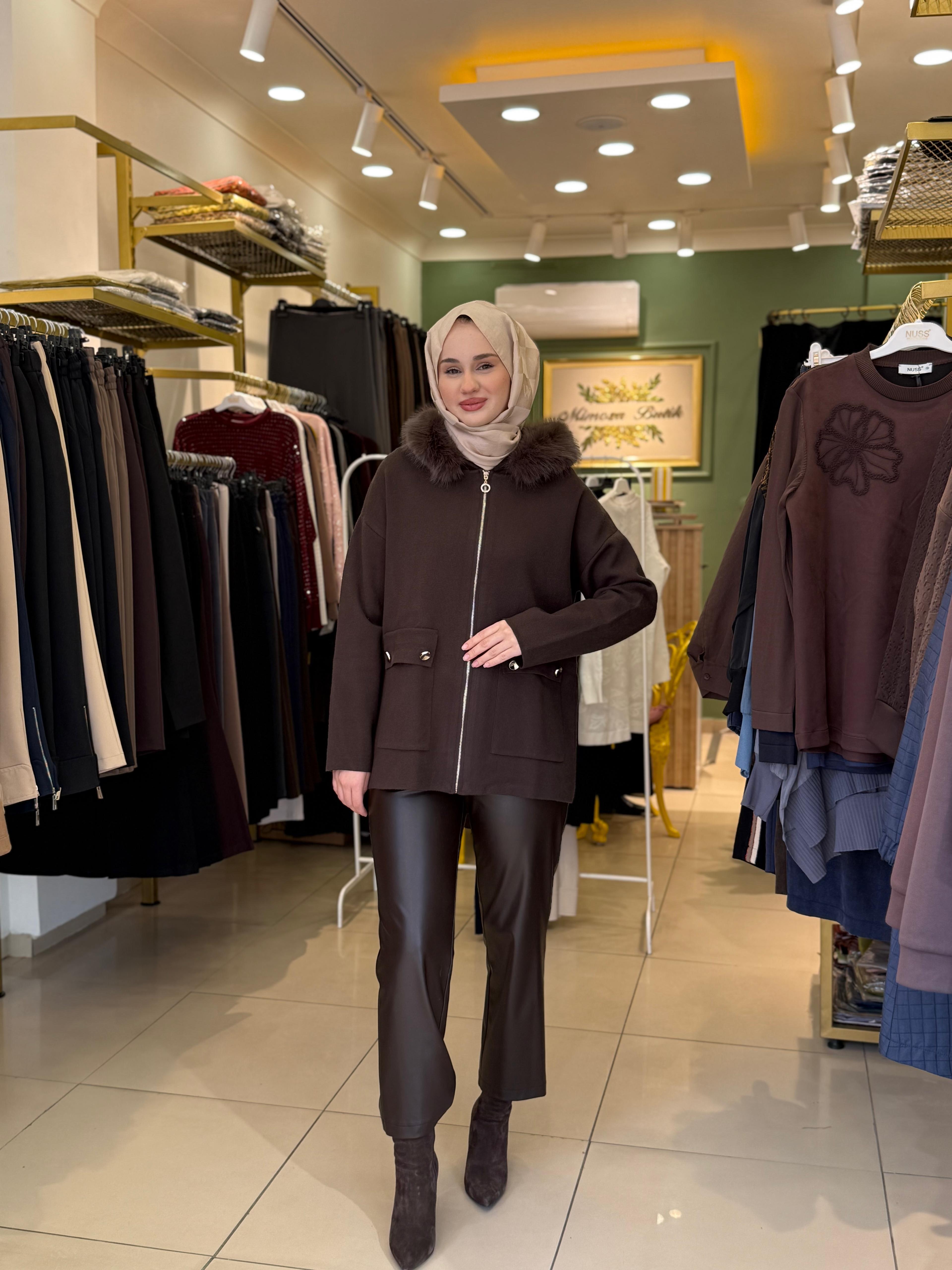 Sentez Tek Düğmeli Clasic Deri Pantolon 5402 Kahverengi