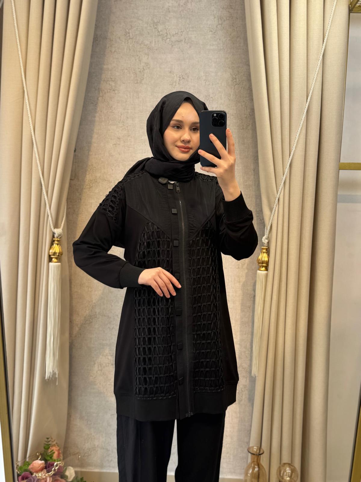 Behrem Büyük Beden Tesettür Pantolonlu Takım 35144 Siyah